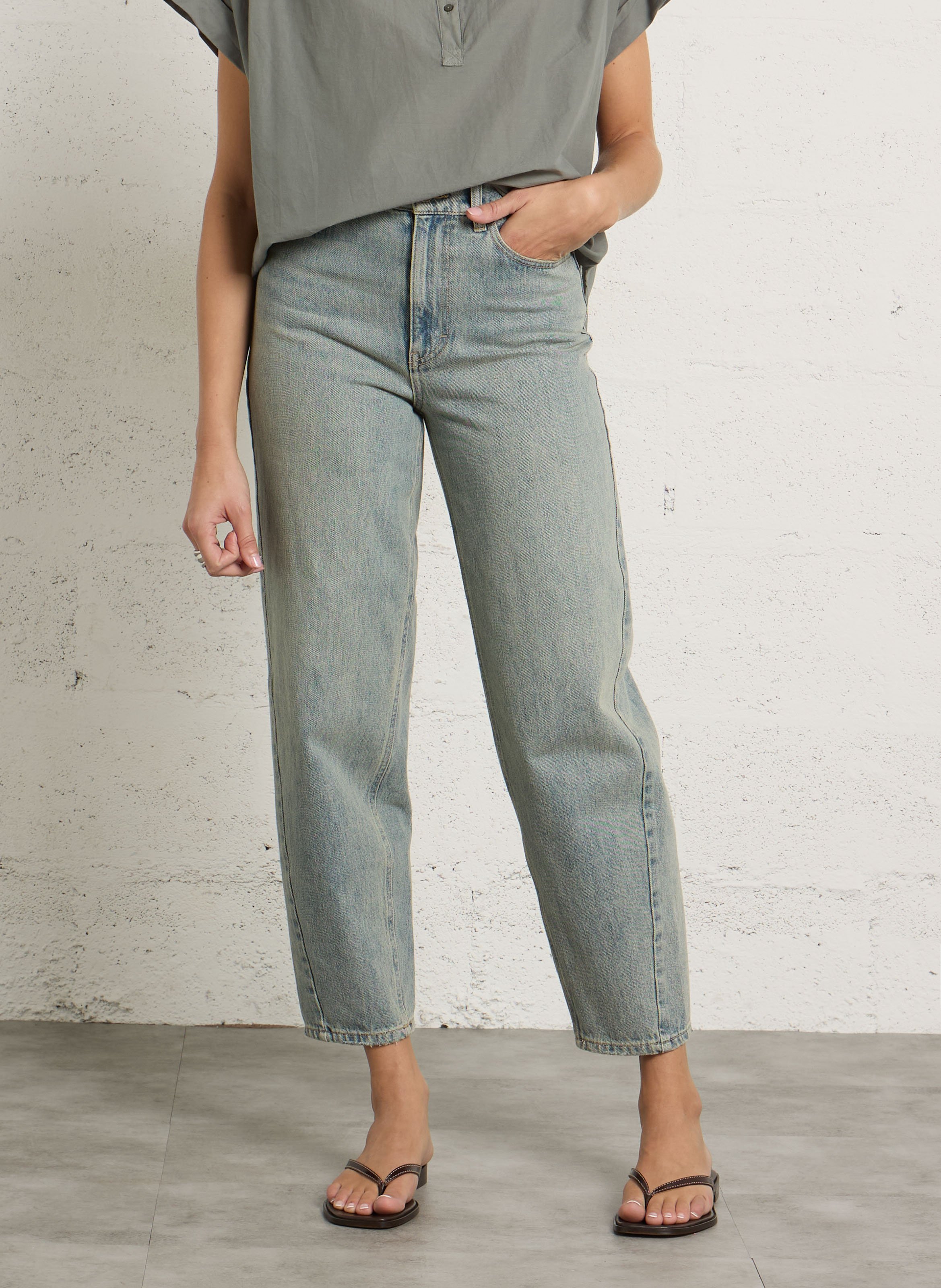 Jean balloon en coton LAB DIP Bleu