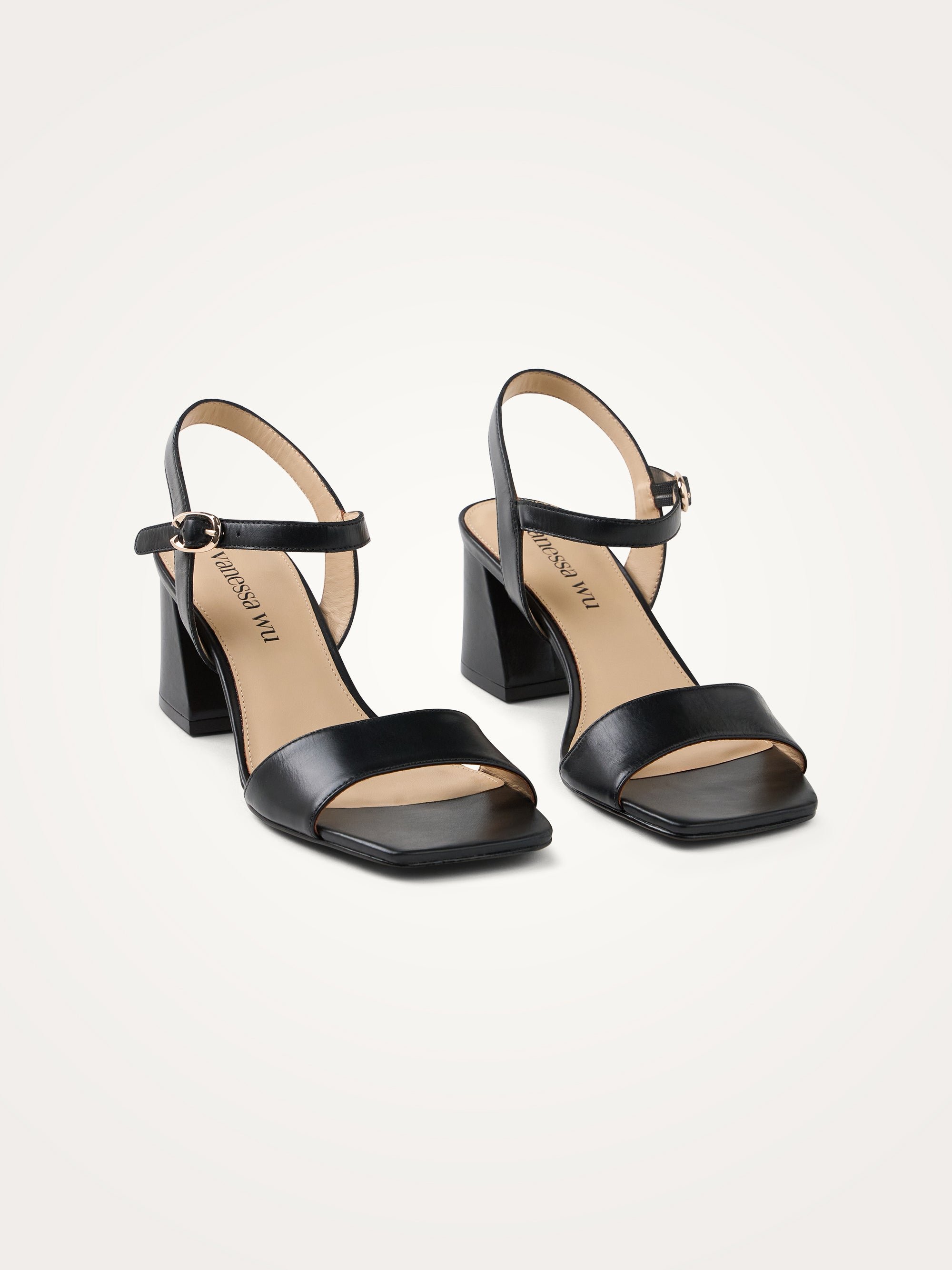 Leather metallic effect sandals with heel and strap VANESSA WU Black