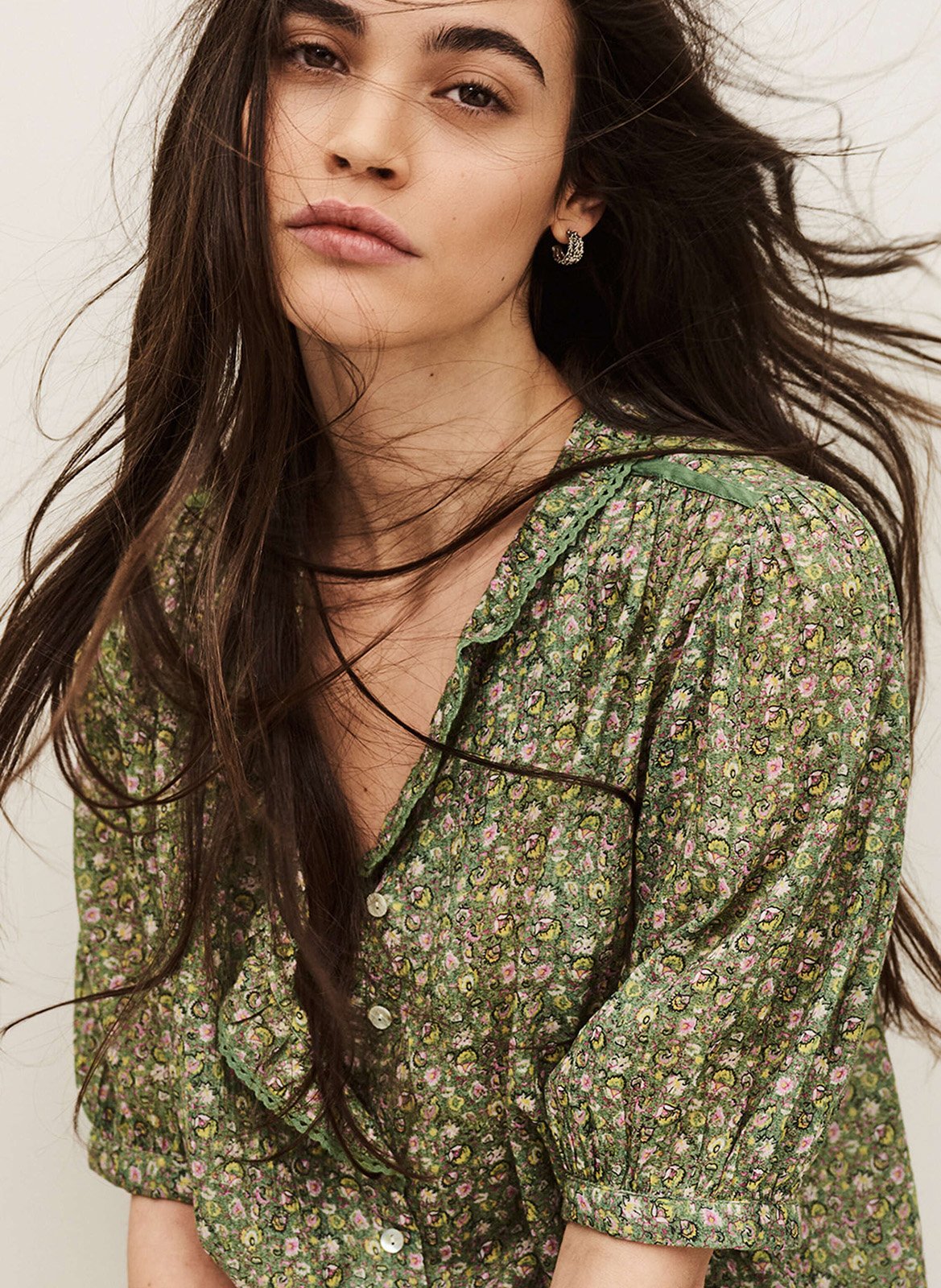 Chemise col V en coton BA&SH Vert