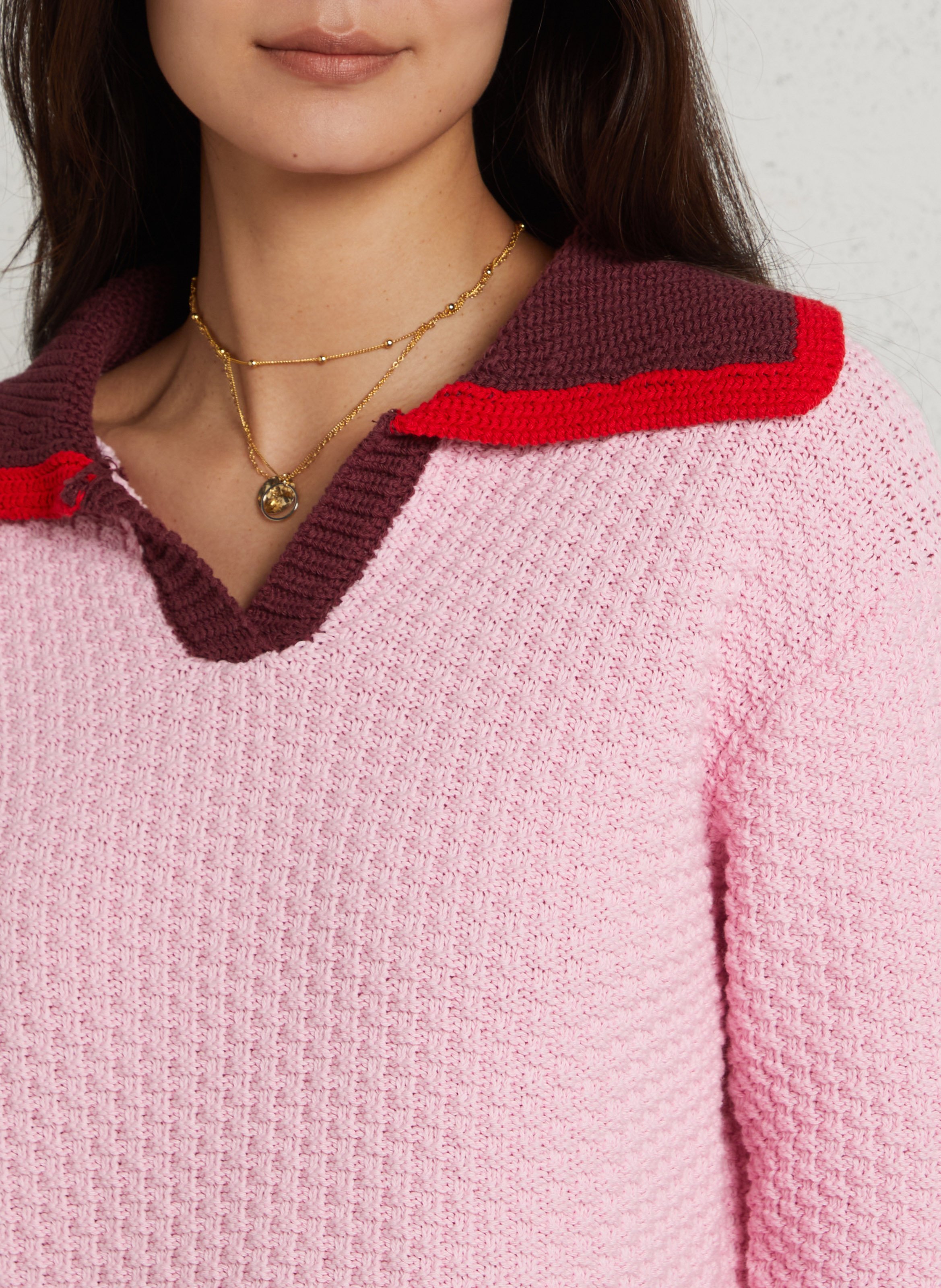 Gerade geschnittener Pullover aus Baumwoll-Mix mit V-Ausschnitt DR BLOOM Rosa