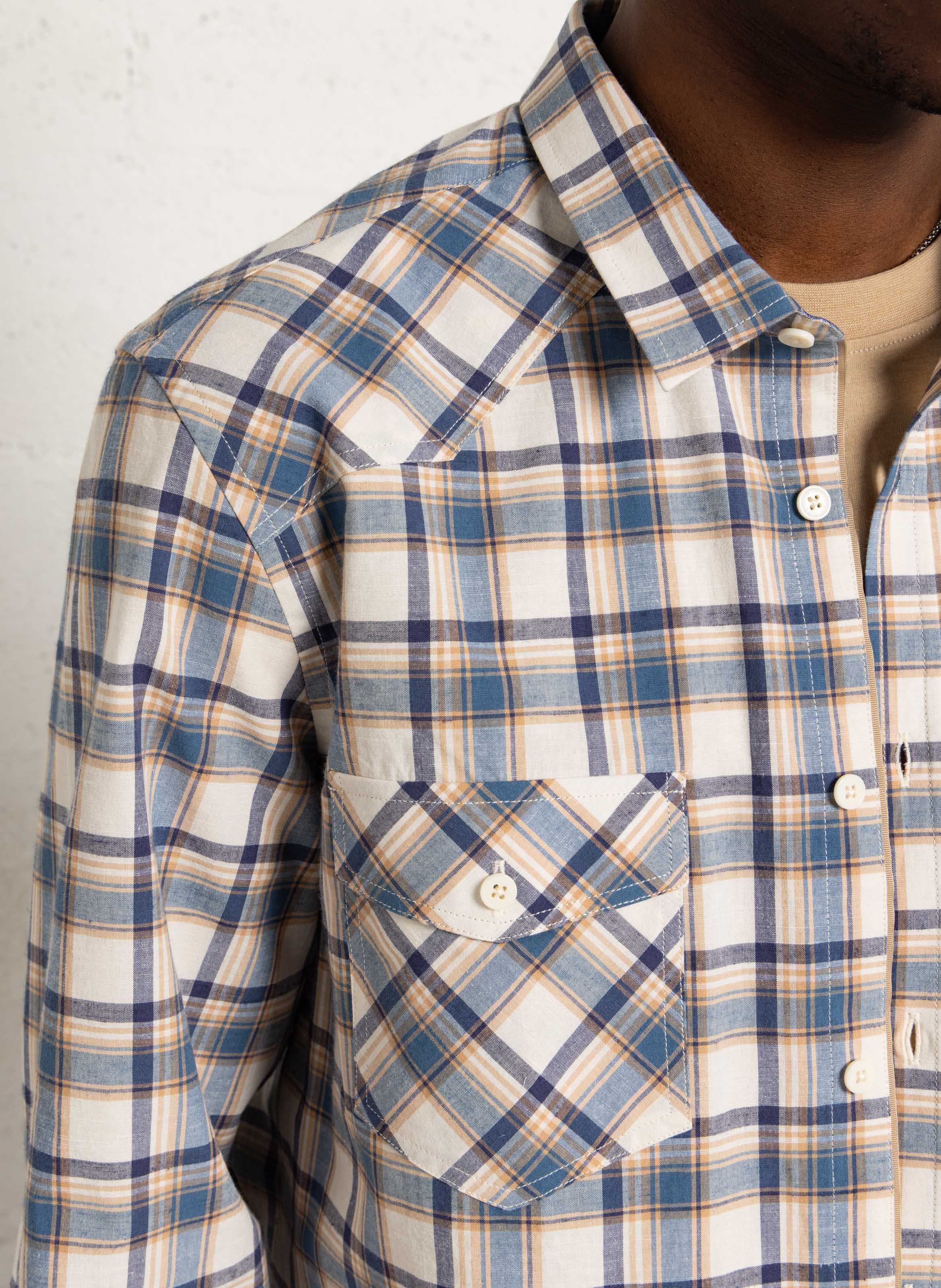 Chemise droite en coton et lin CHEVIGNON Bleu