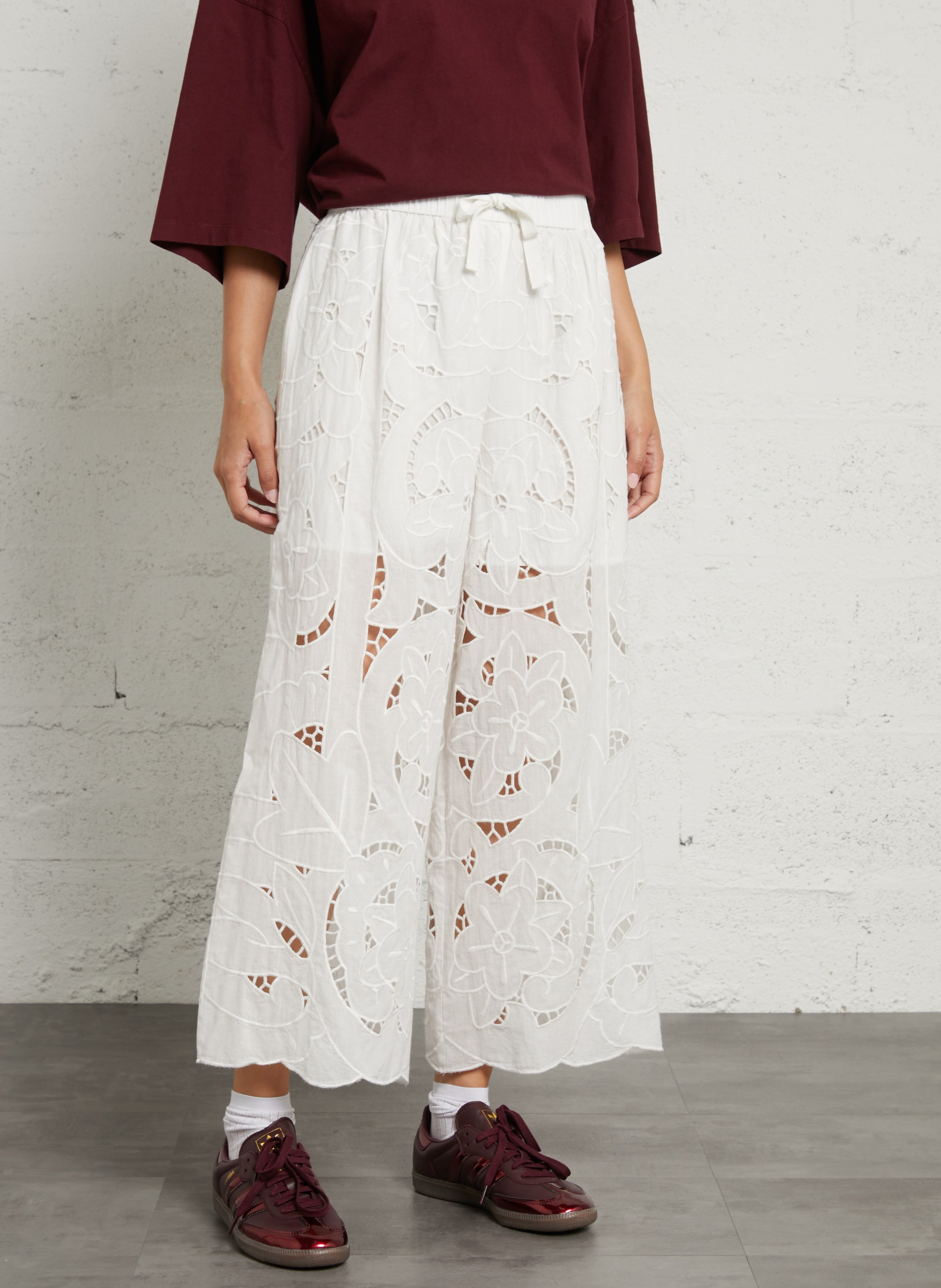 Pantalon large en coton  BERENICE Blanc