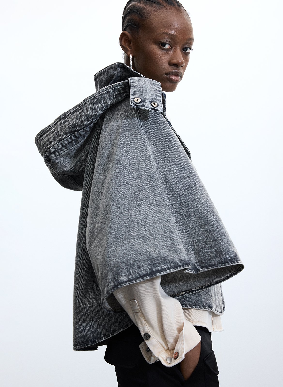 Wijde denim poncho DESIGUAL Zwart
