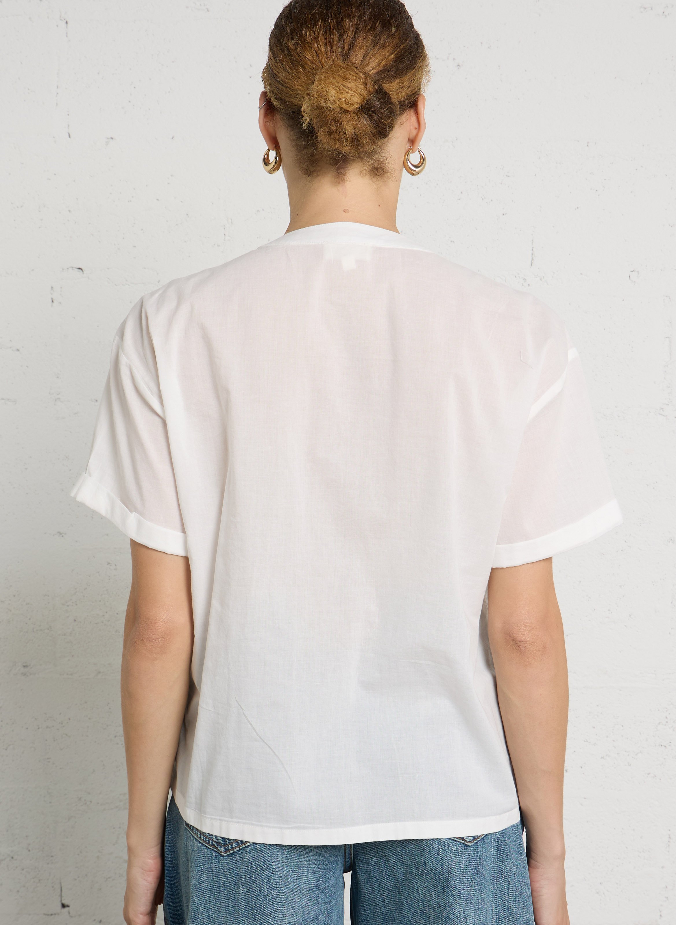Straight round-neck cotton embroidered shirt MAISON 123 White