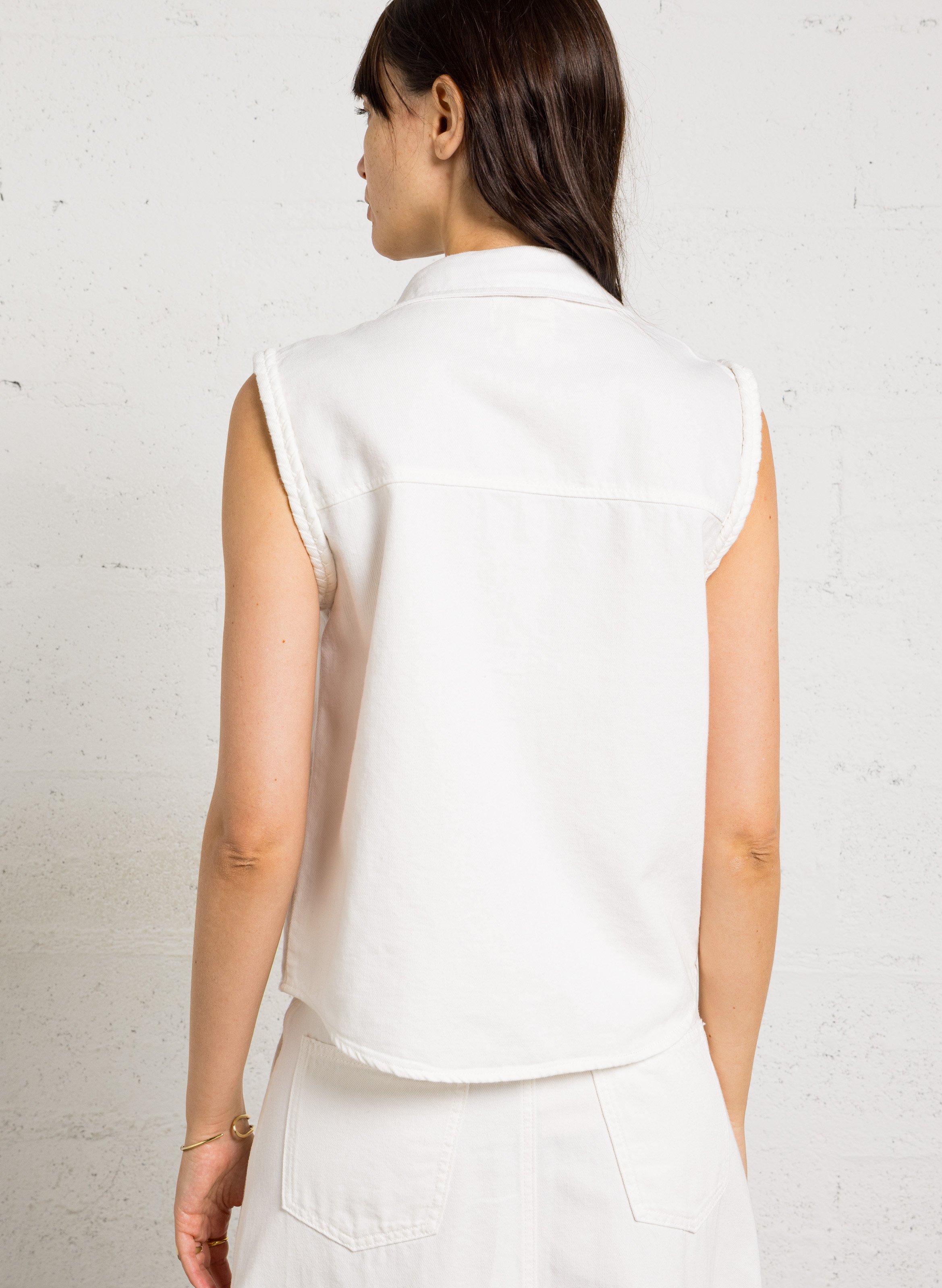 Veste en jean droite en coton MAISON 123 Blanc