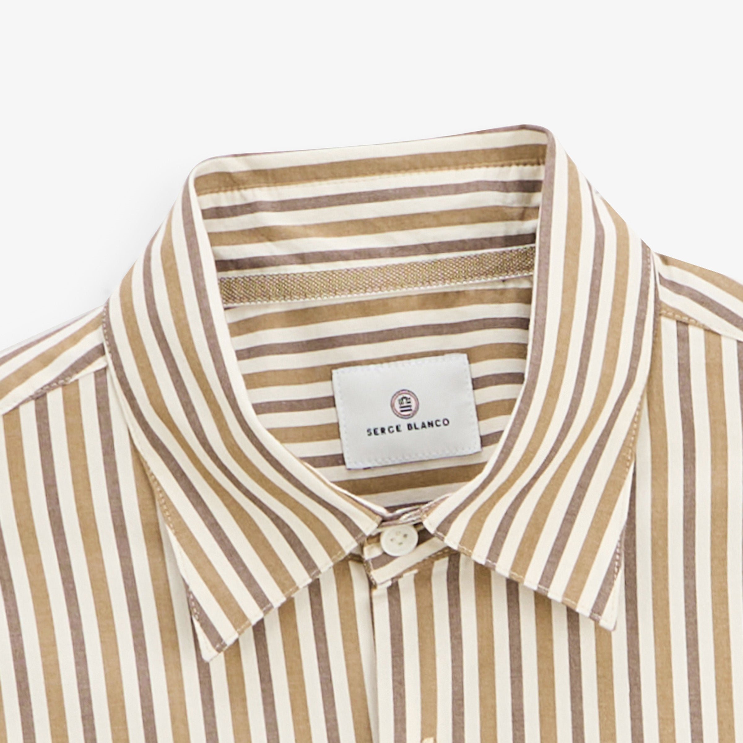 Long-sleeve cotton shirt with brownie stripes. SERGE BLANCO Brown