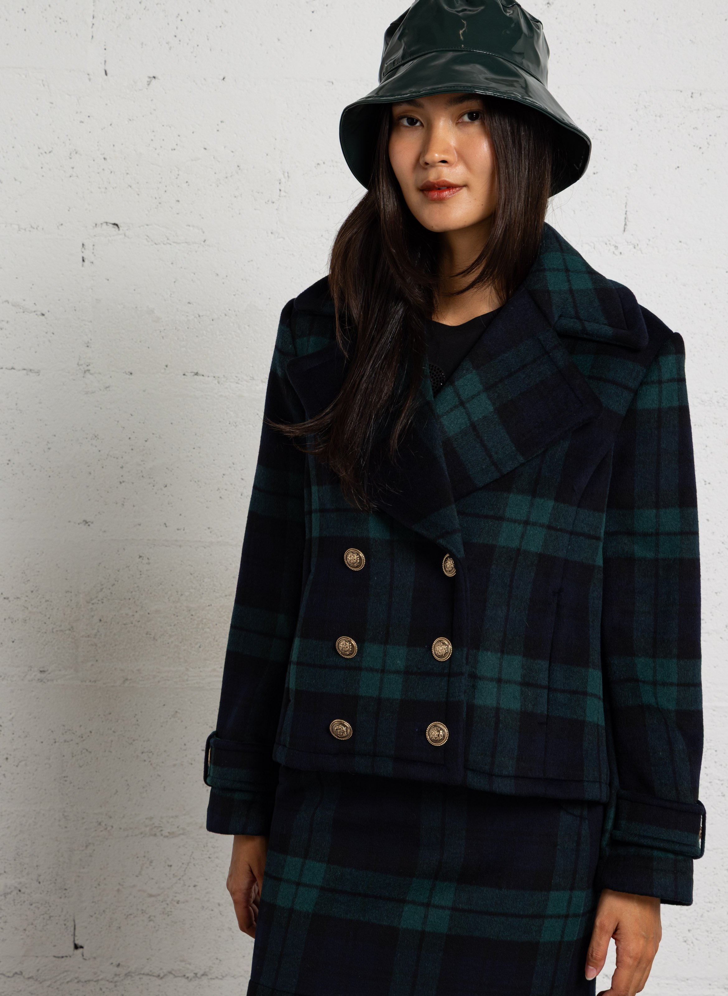 Short coat with printed blended wool LIU JO Blue