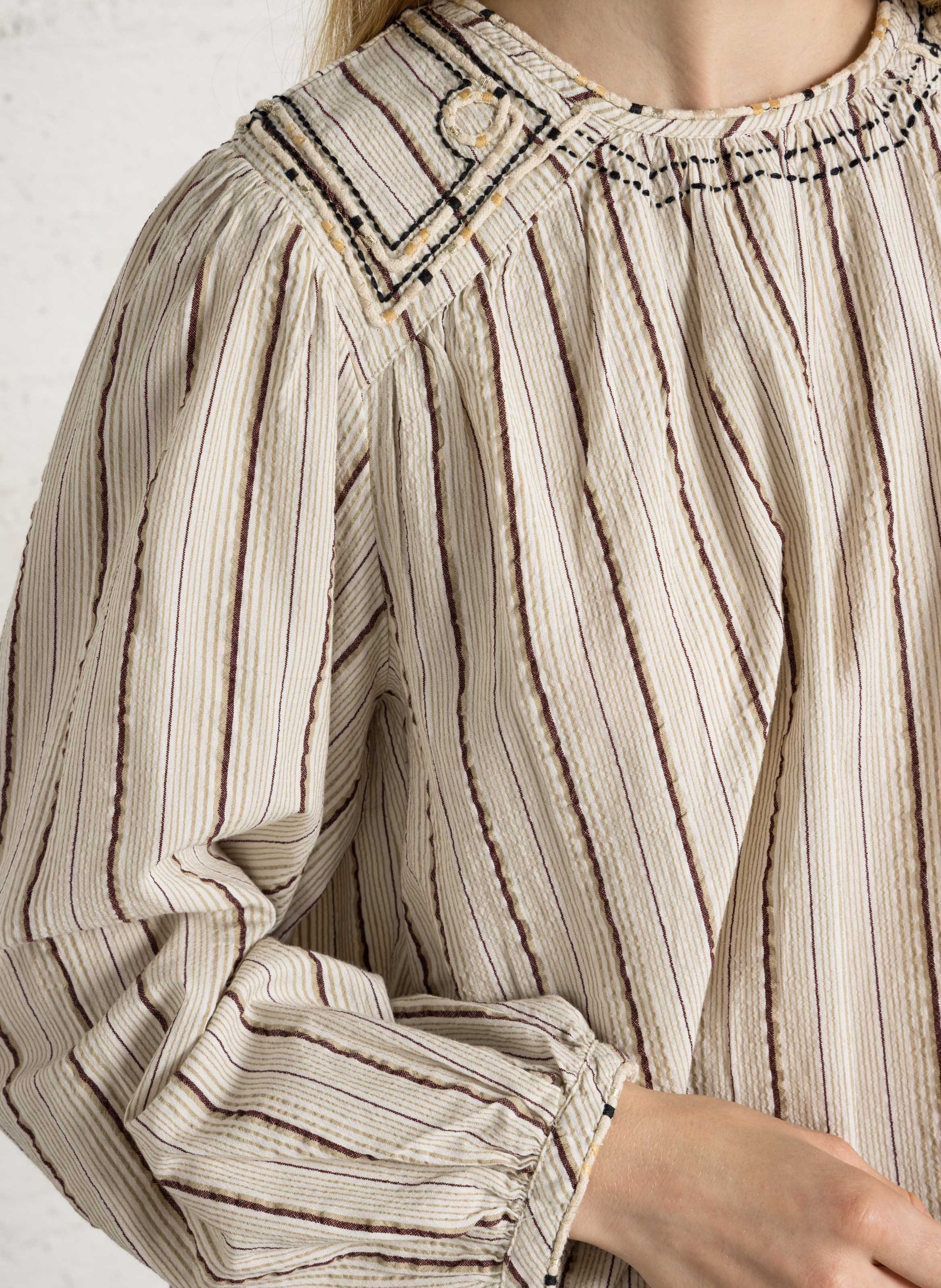 Top manches longues rayé en coton SUD EXPRESS Beige