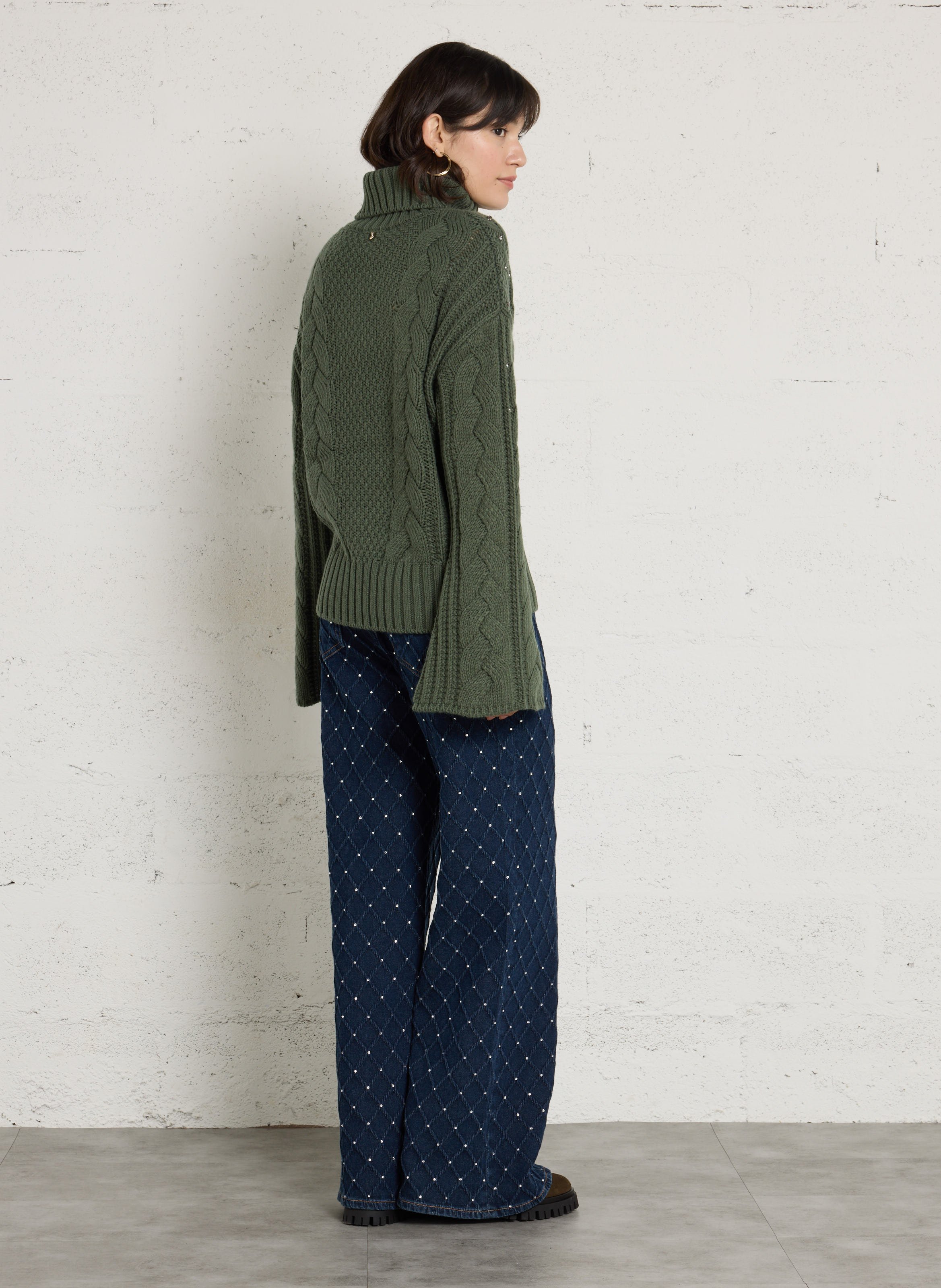 Pull ample col roulé à strass LIU JO Vert