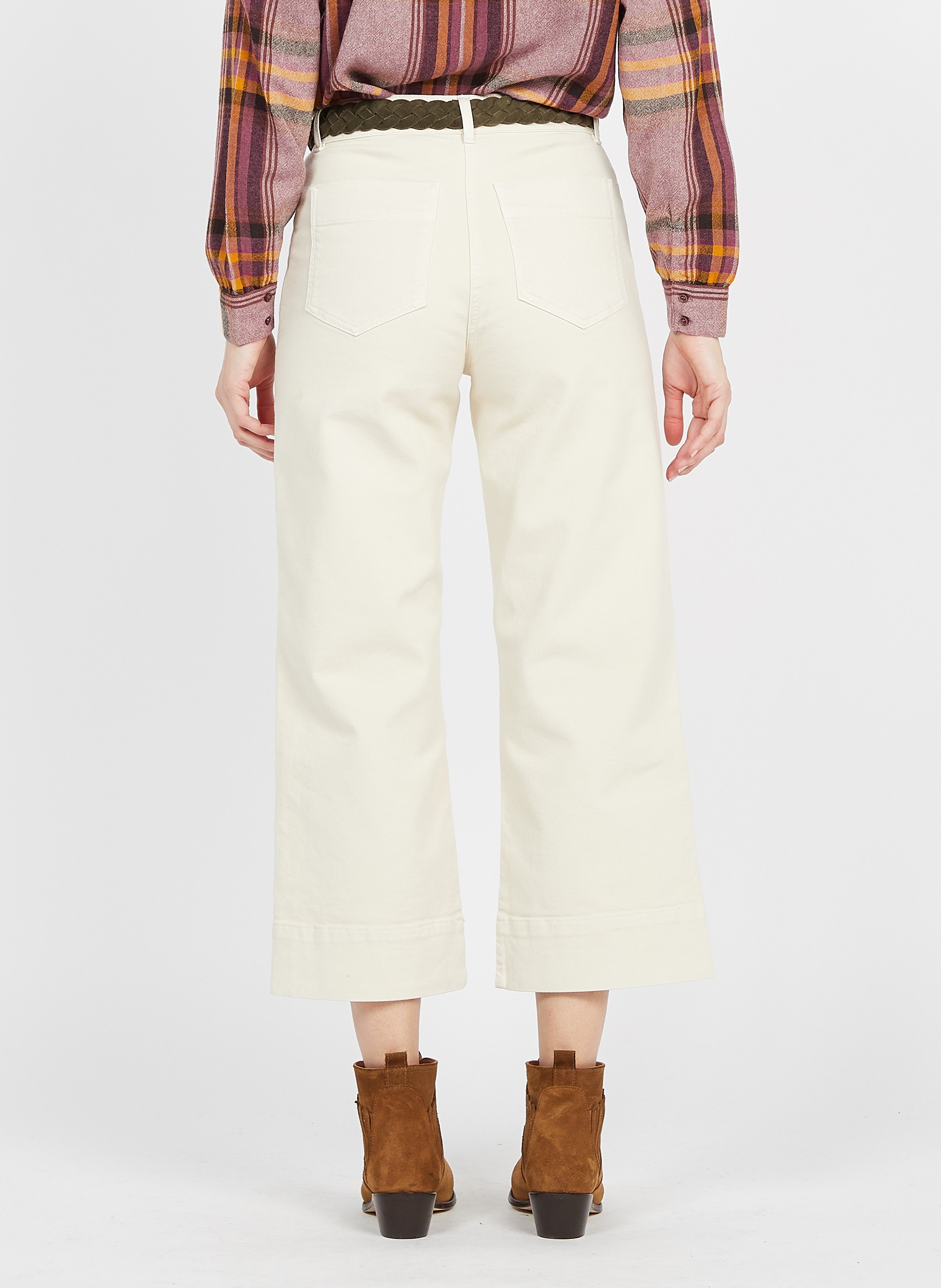 Cropped flared cotton jeans SESSUN Beige