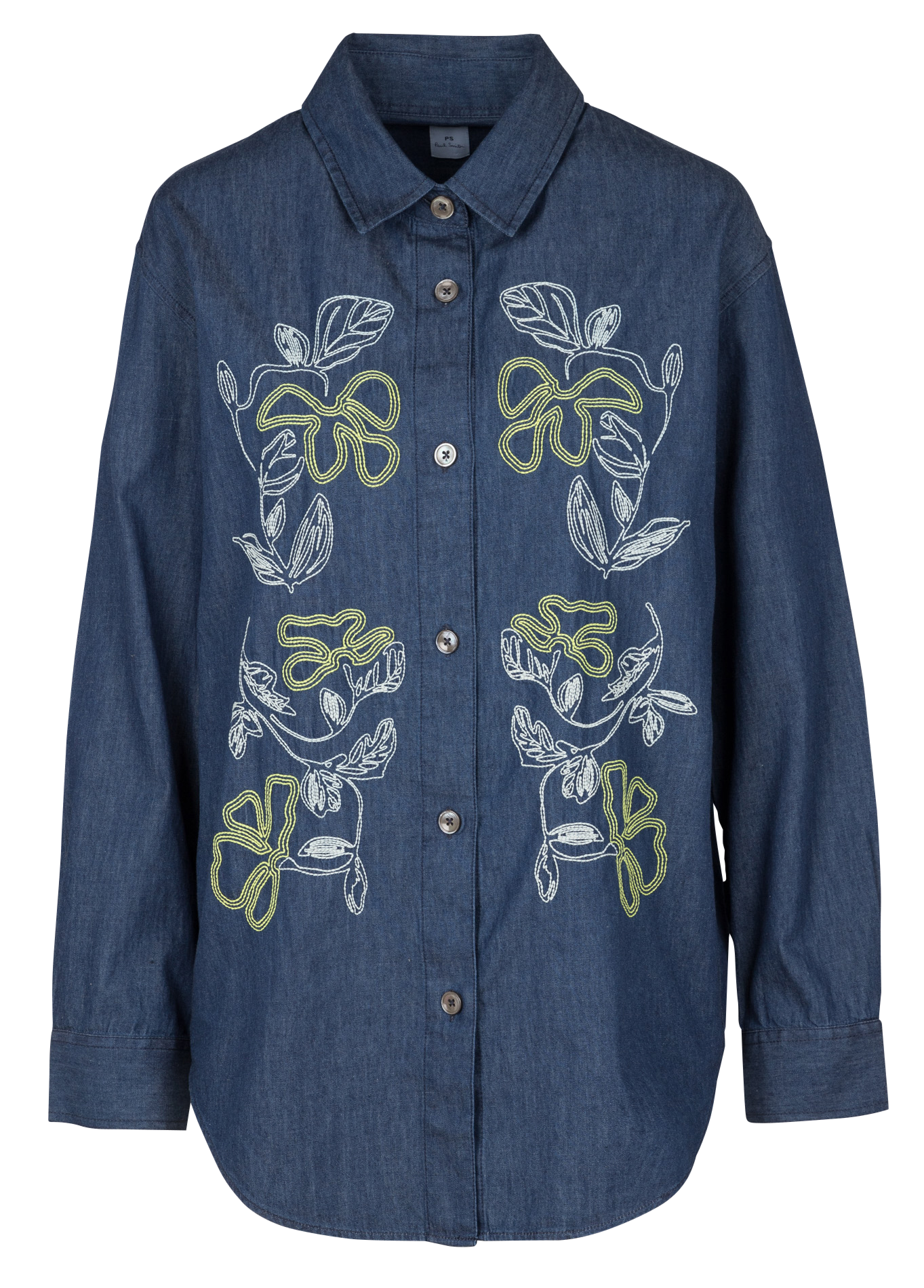 Embroidered cotton denim shirt PAUL SMITH Blue
