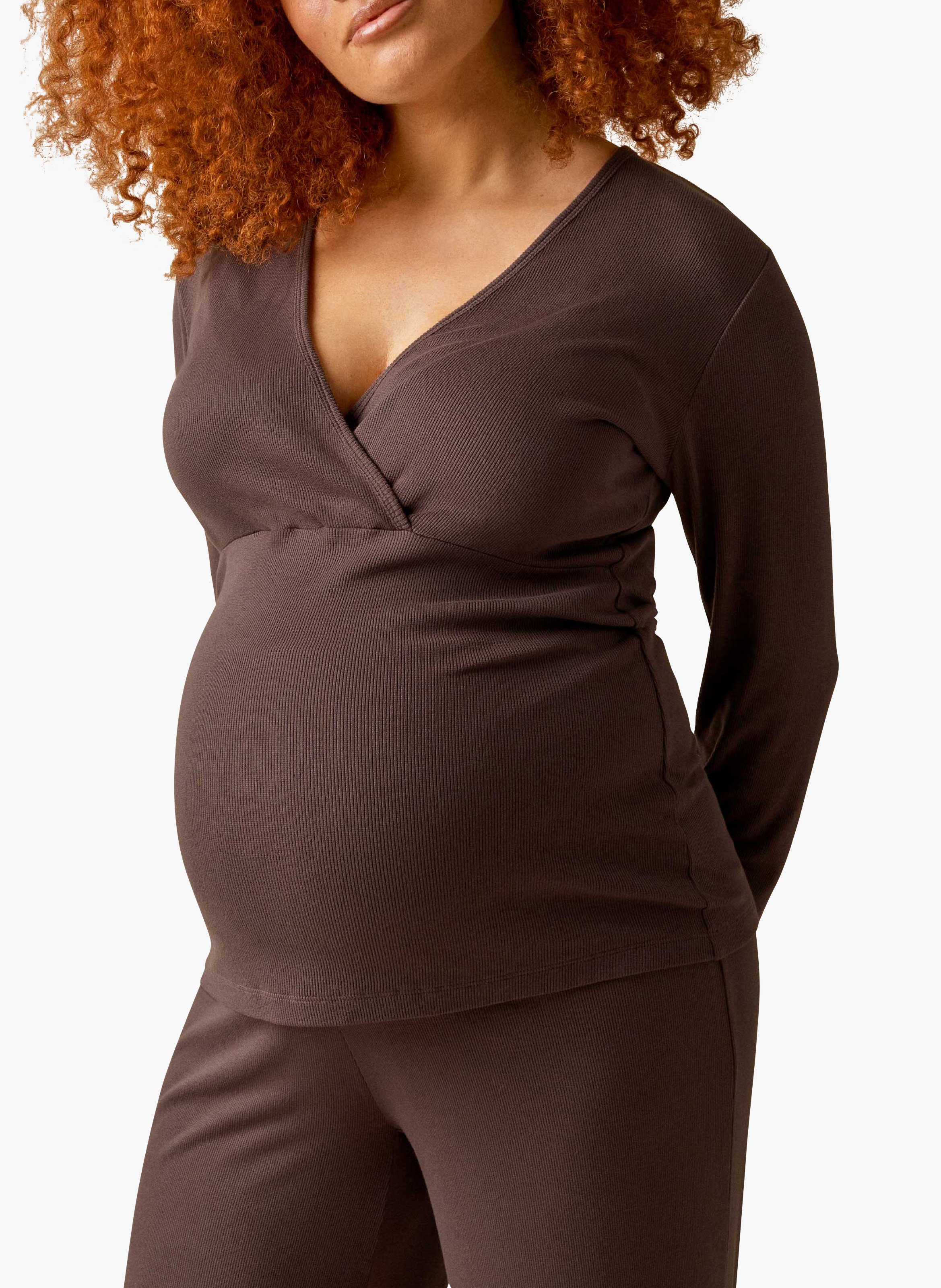 Haut de pyjama de grossesse côtelé BOOB Marron