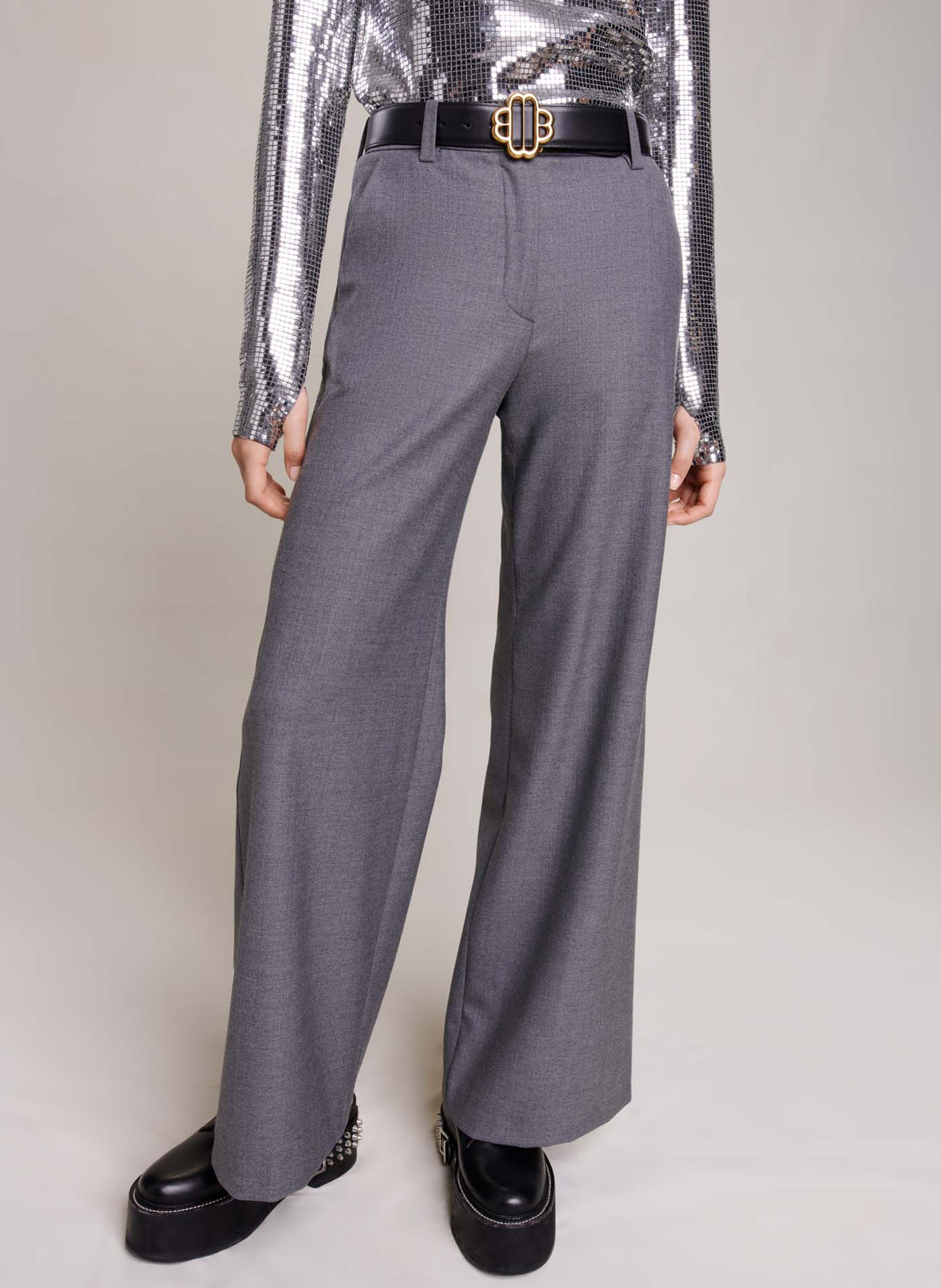 Pantalon ancho gris discount mujer