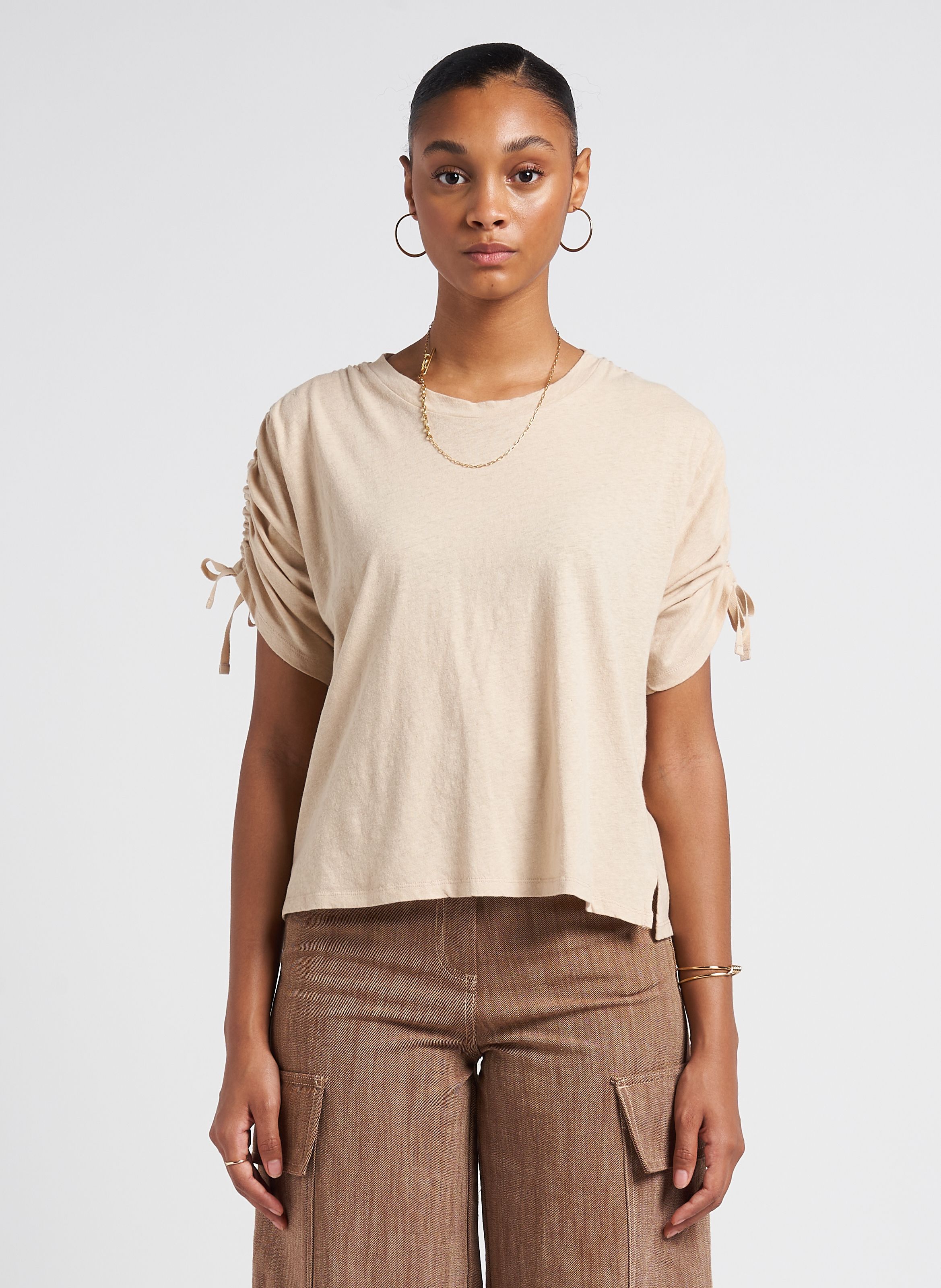 Tee shirt Col Rond En Coton Et Lin Lolenco Sand Sessun Femme