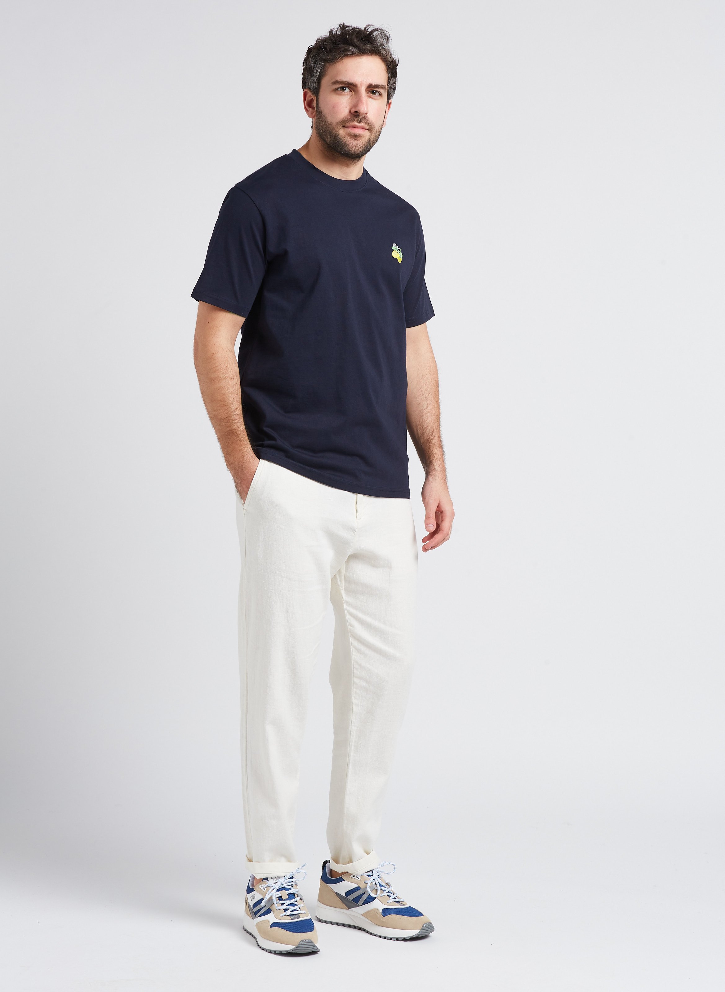 Organic cotton round-neck T-shirt SELECTED Blue