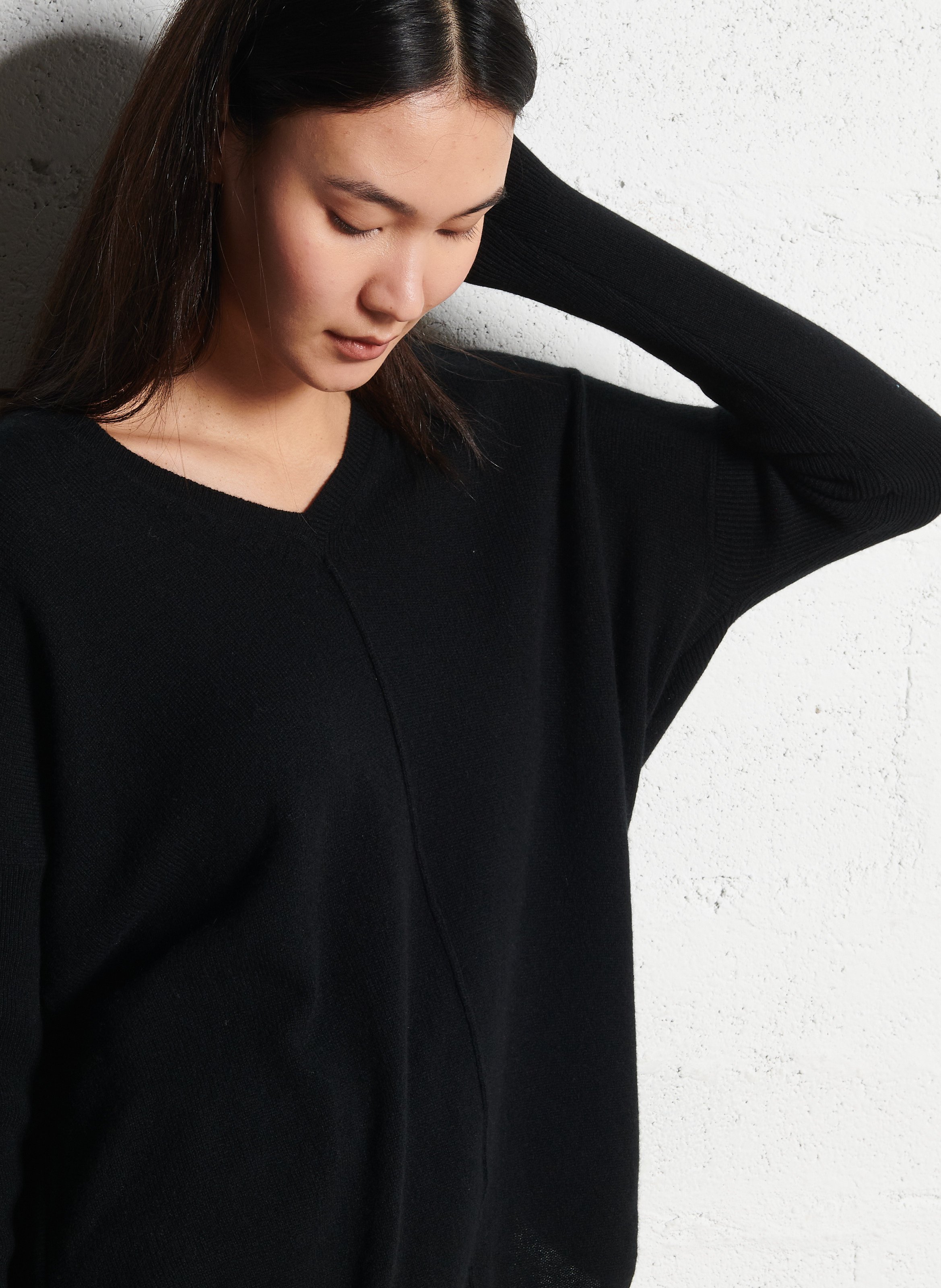 Pull col V oversize en cachemire KUJTEN Noir