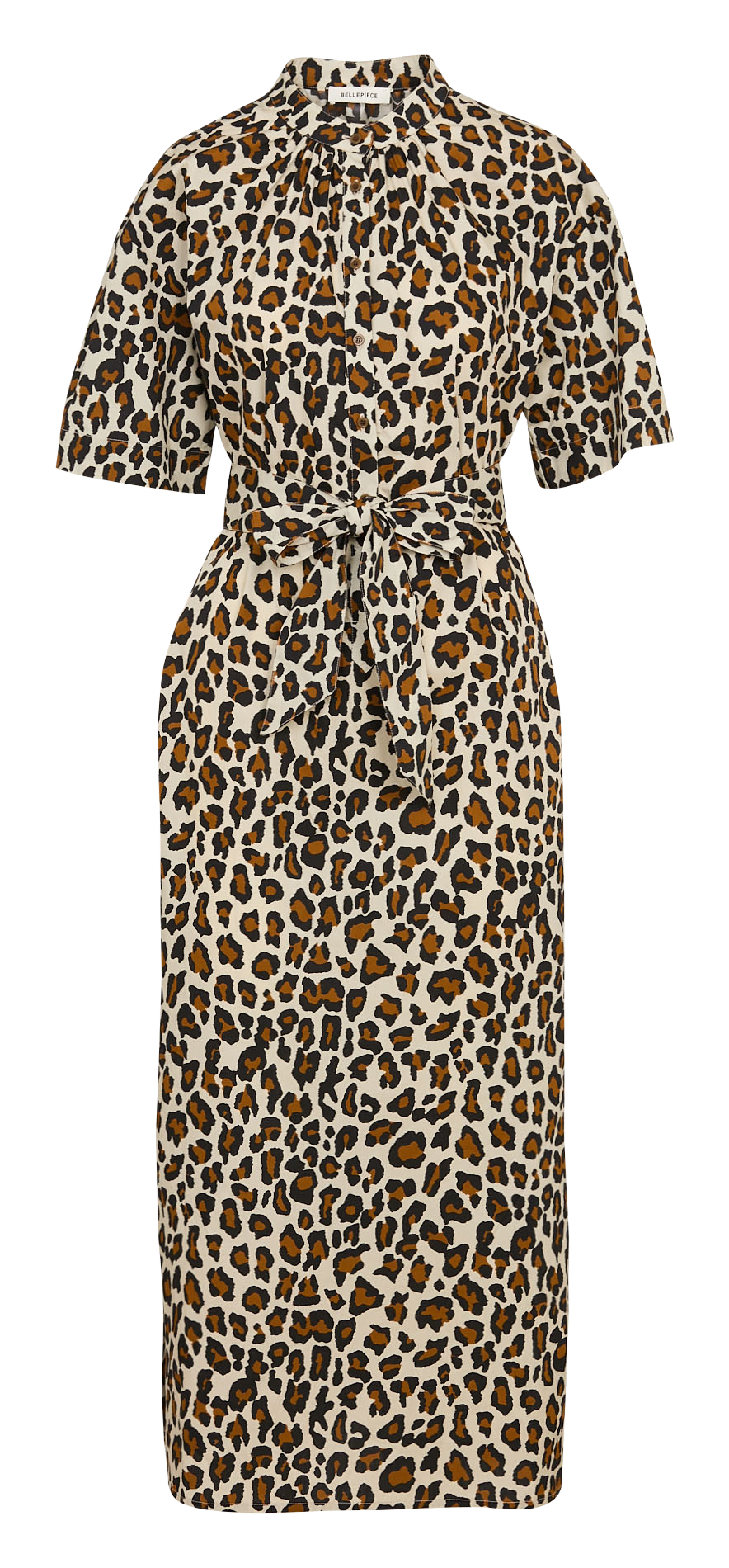 Lange, katoenen jurk met klassieke kraag BELLEPIECE Bruin