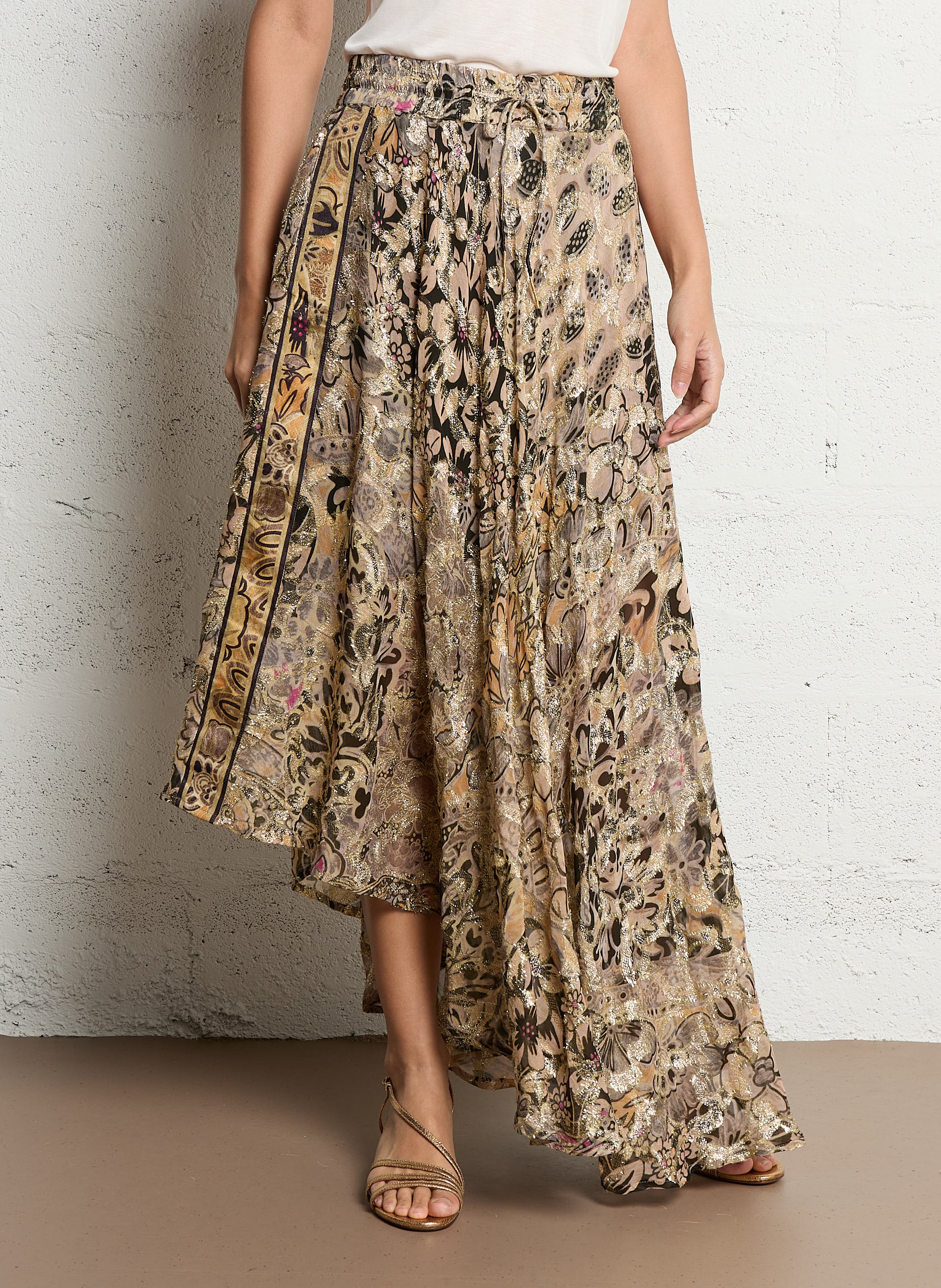 Printed asymmetric midi skirt MES DEMOISELLES Golden