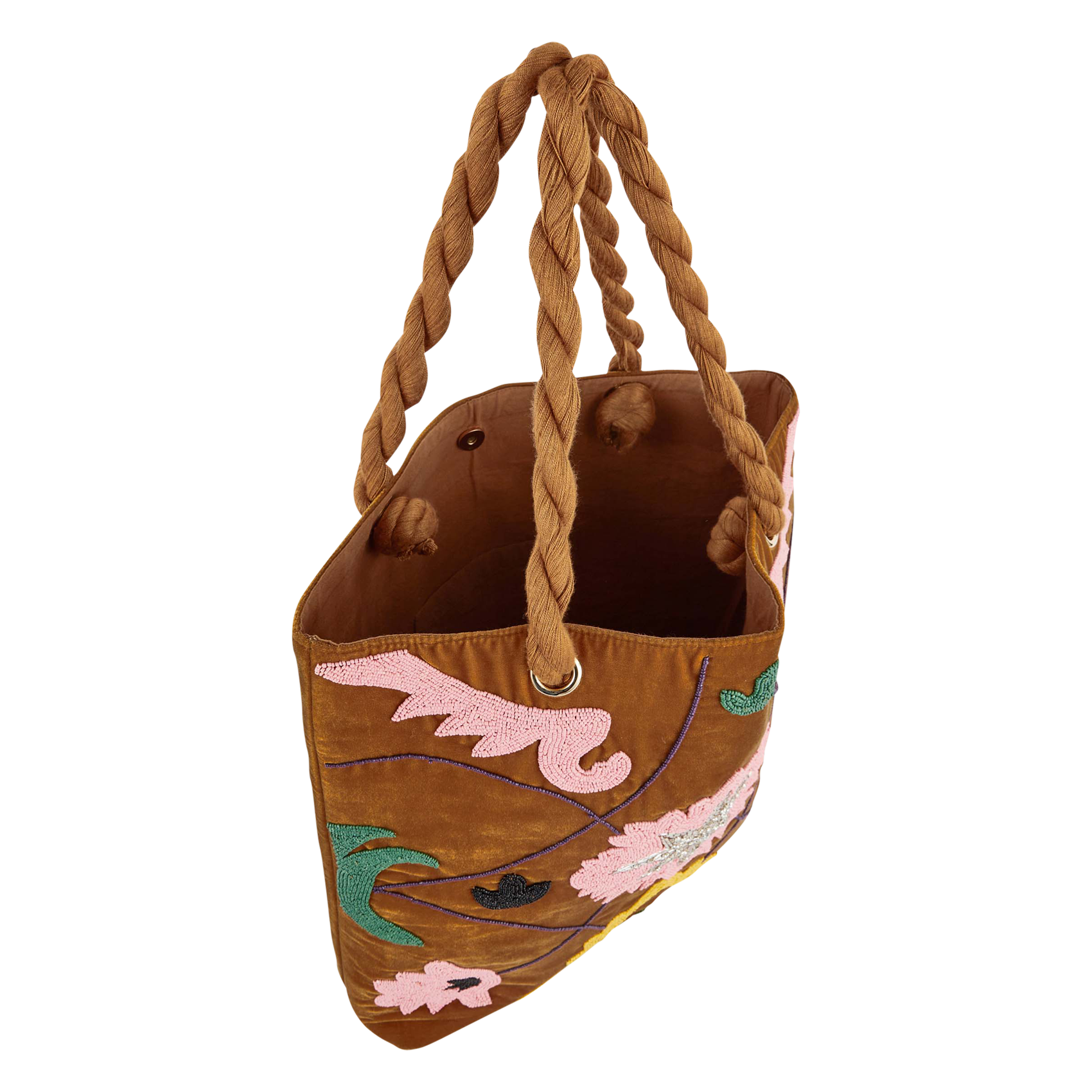 Beaded tote bag WILD Brown