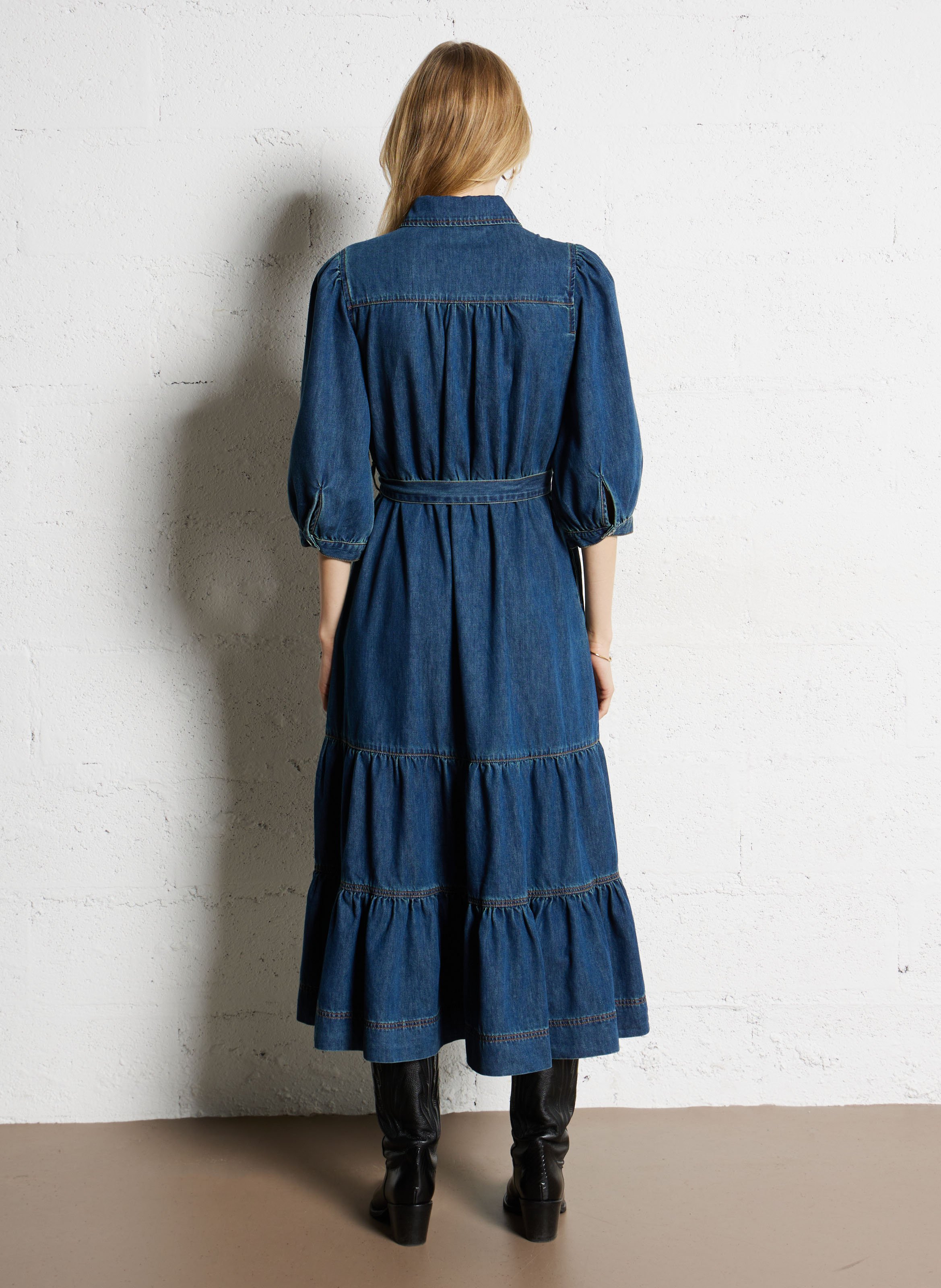 Robe midi cintrée en coton mélangé SUNCOO Bleu