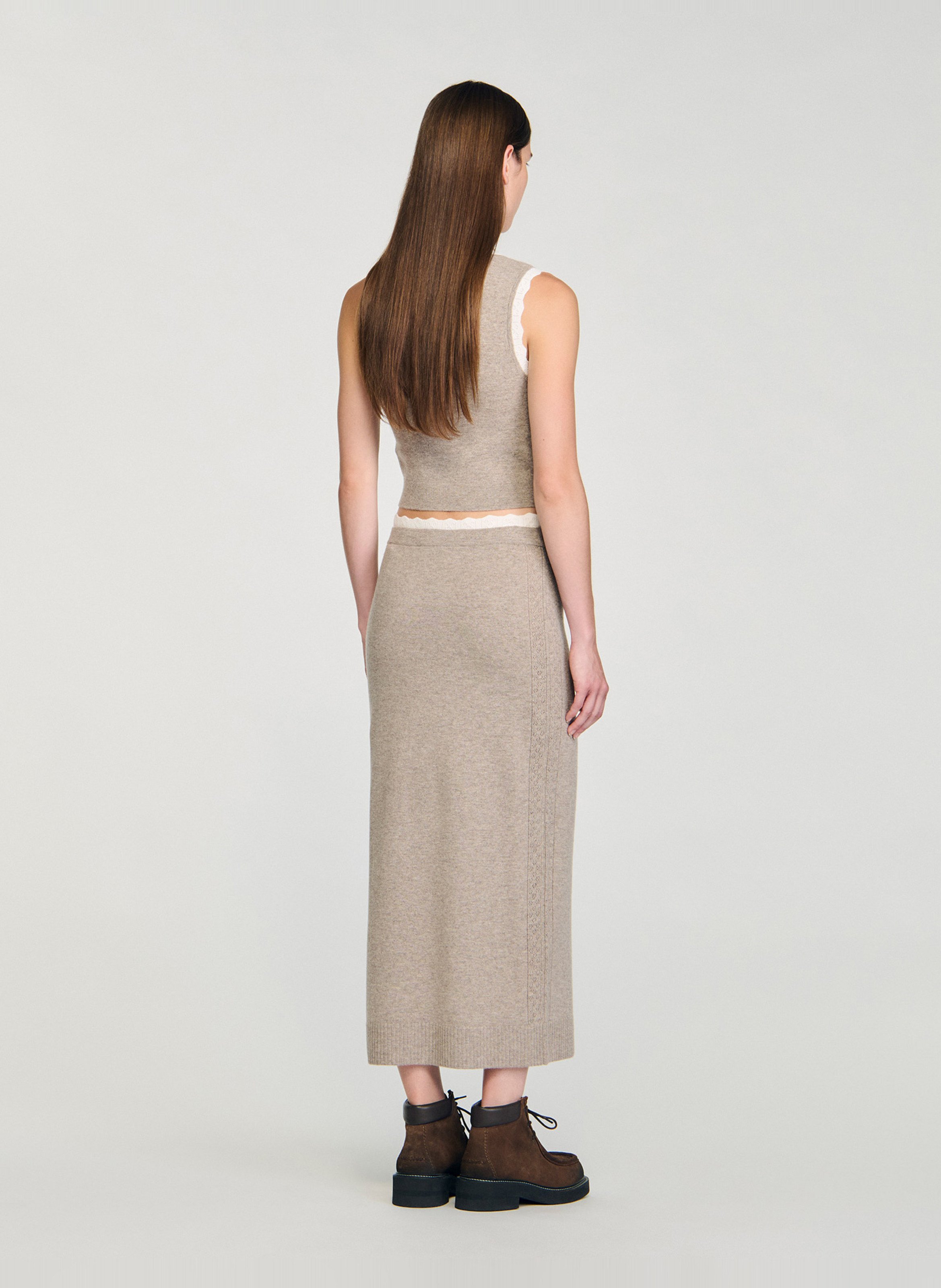 Jupe midi droite en laine mélangée SANDRO Beige
