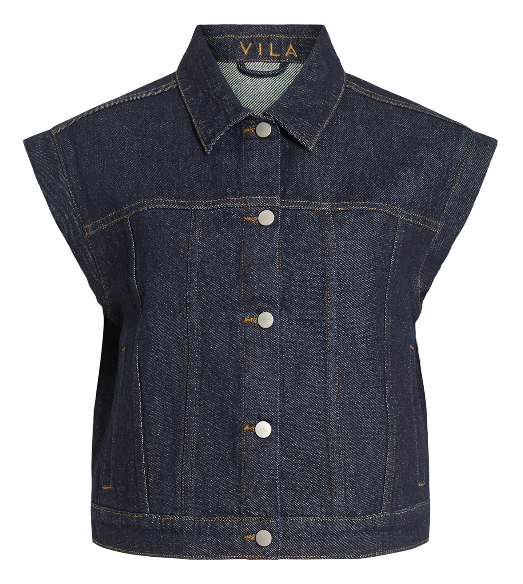 Veste col classique en denim de coton mélangé VILA Bleu