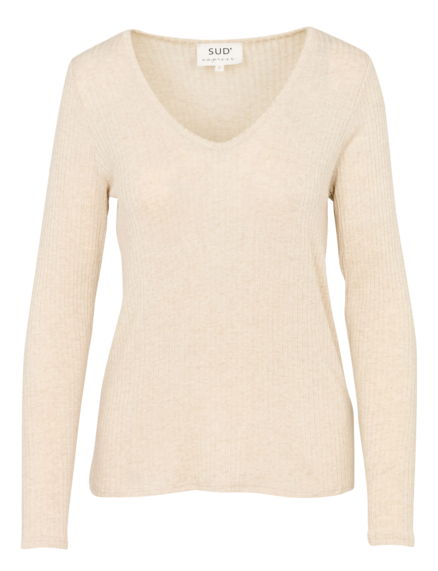 Soft long-sleeve V-neck t-shirt SUD EXPRESS White