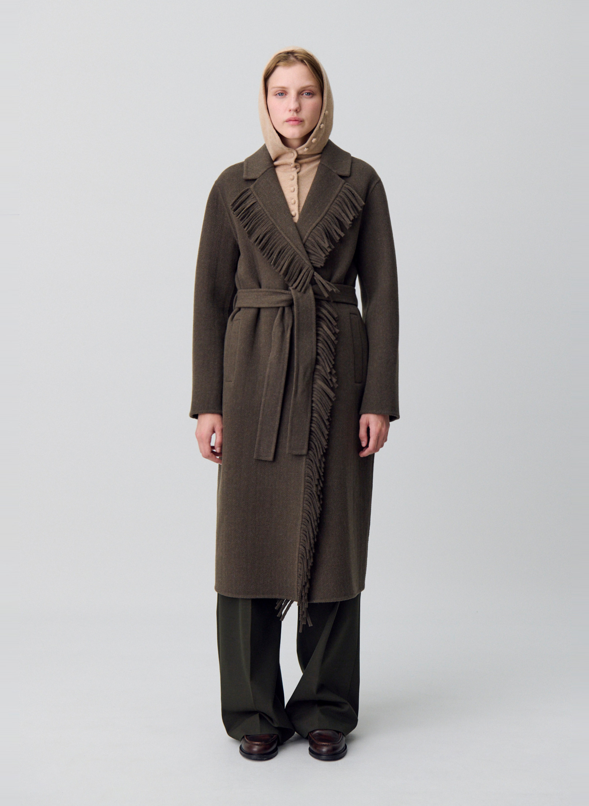 Kurzer Mantel mit V-Ausschnitt aus Wollmischung CLAUDIE PIERLOT Khaki