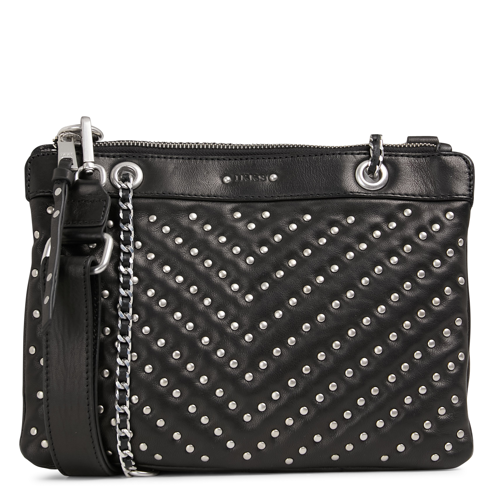 Studded Quilted Leather Clutch Bag IKKS Black