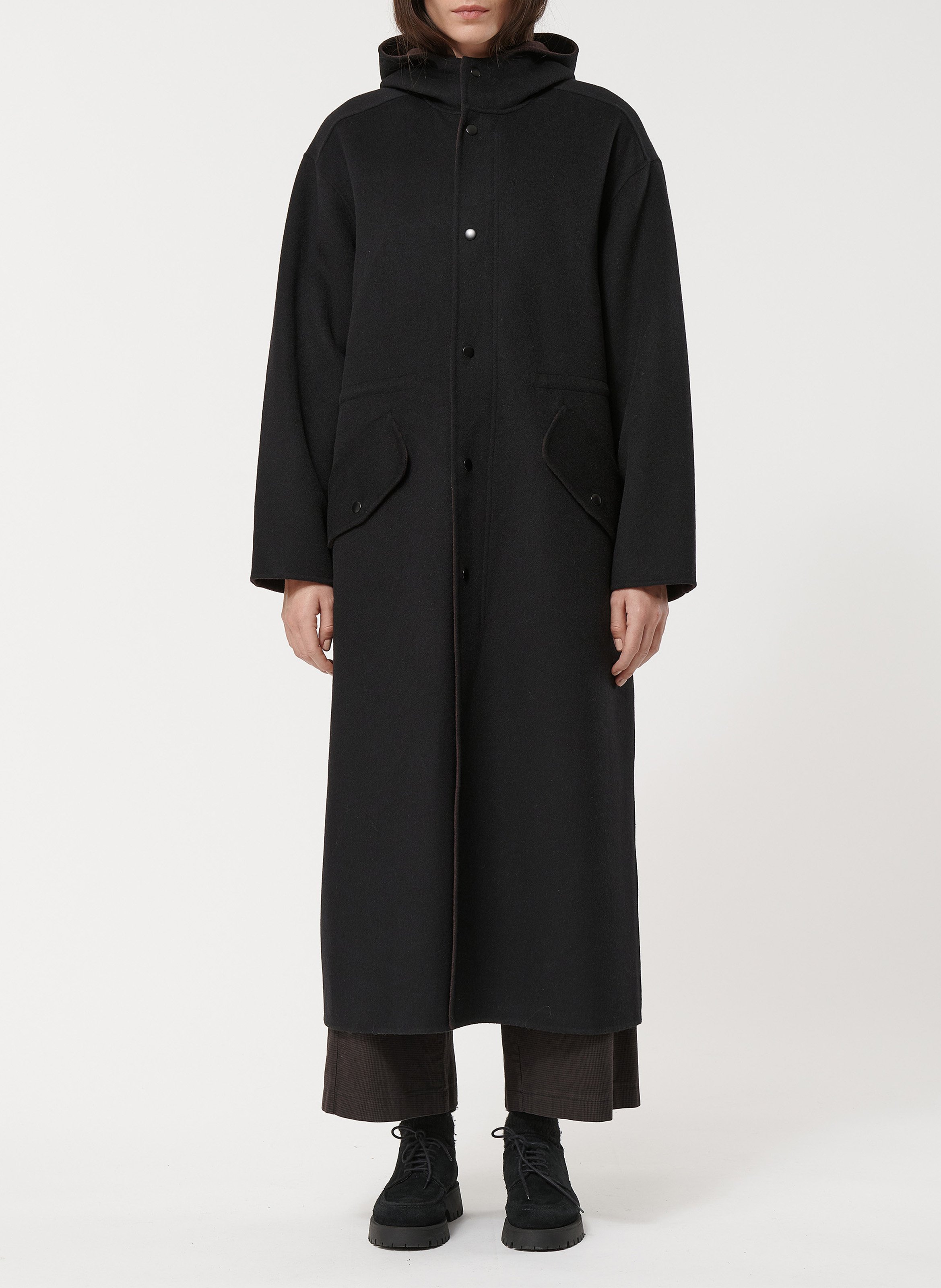  Manteau long à capuche en laine mélangée HUMILITY Noir