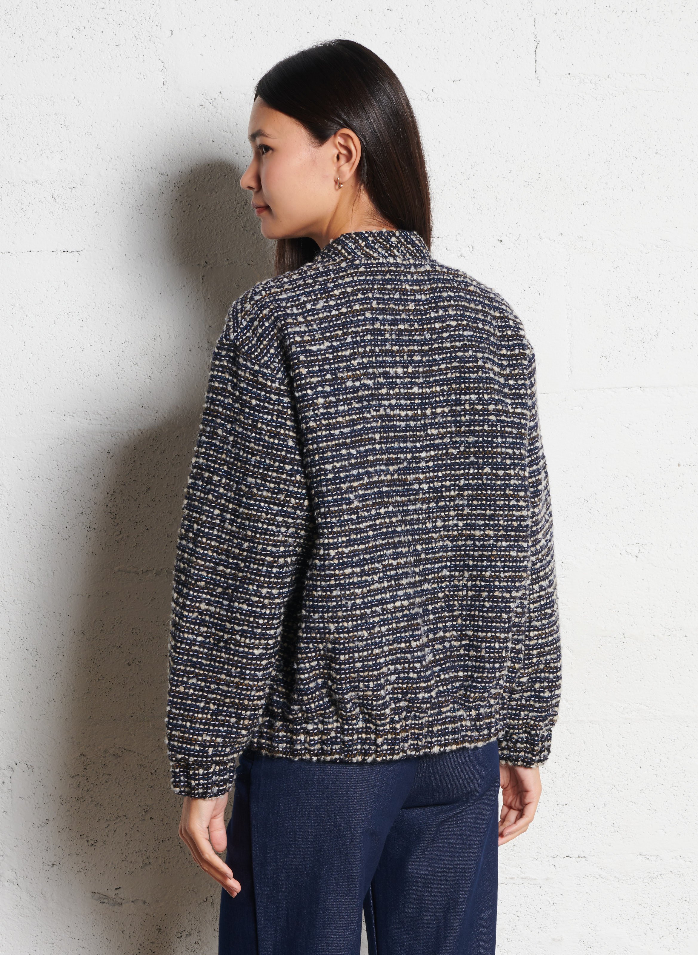 Oversize Teddy-Kragen Tweed Jacke LA PETITE ETOILE Blau
