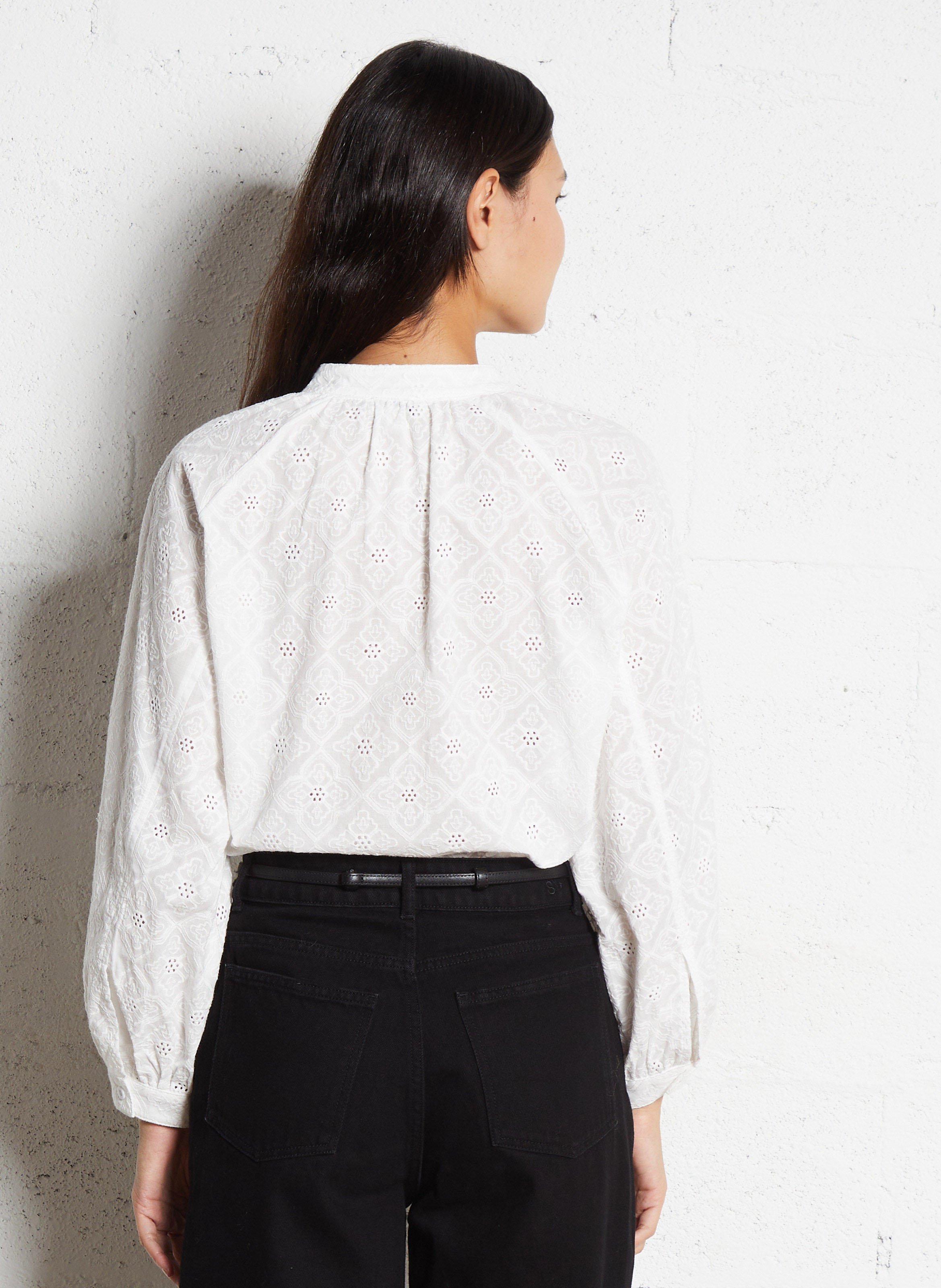 Blouse ample col mao en coton SEE U SOON Blanc