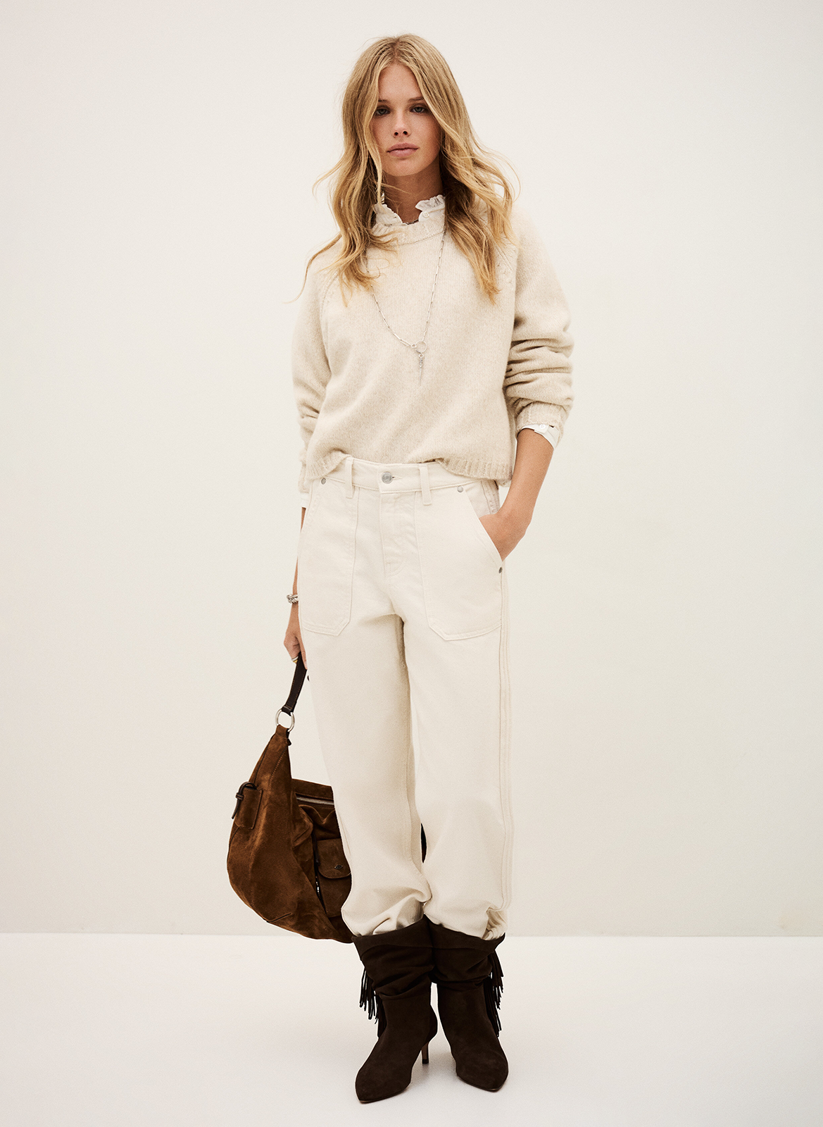 Kasjmier trui met opstaande kraag BA&SH Beige