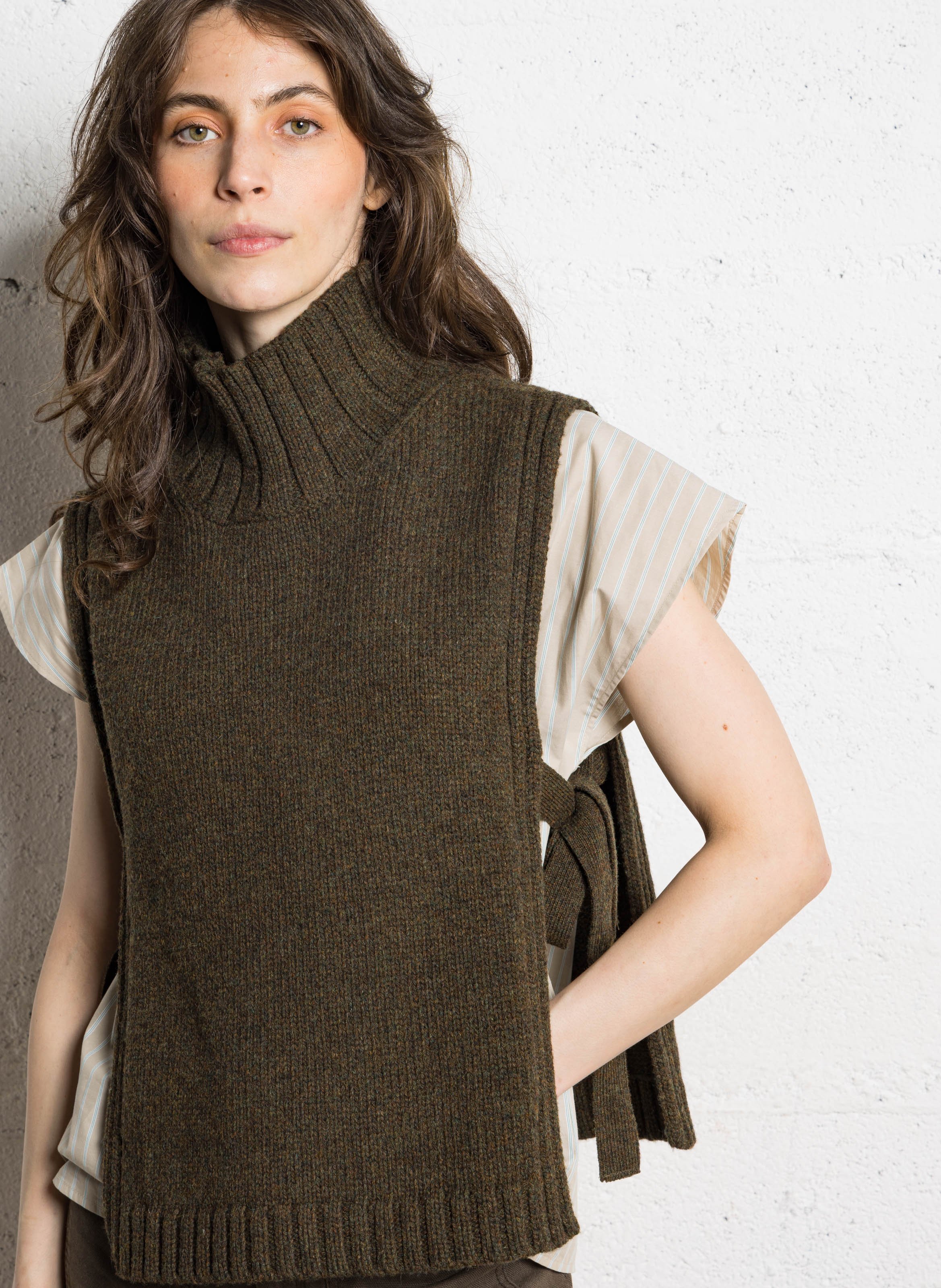High-neck wool-blend half-shirt SOEUR Khaki