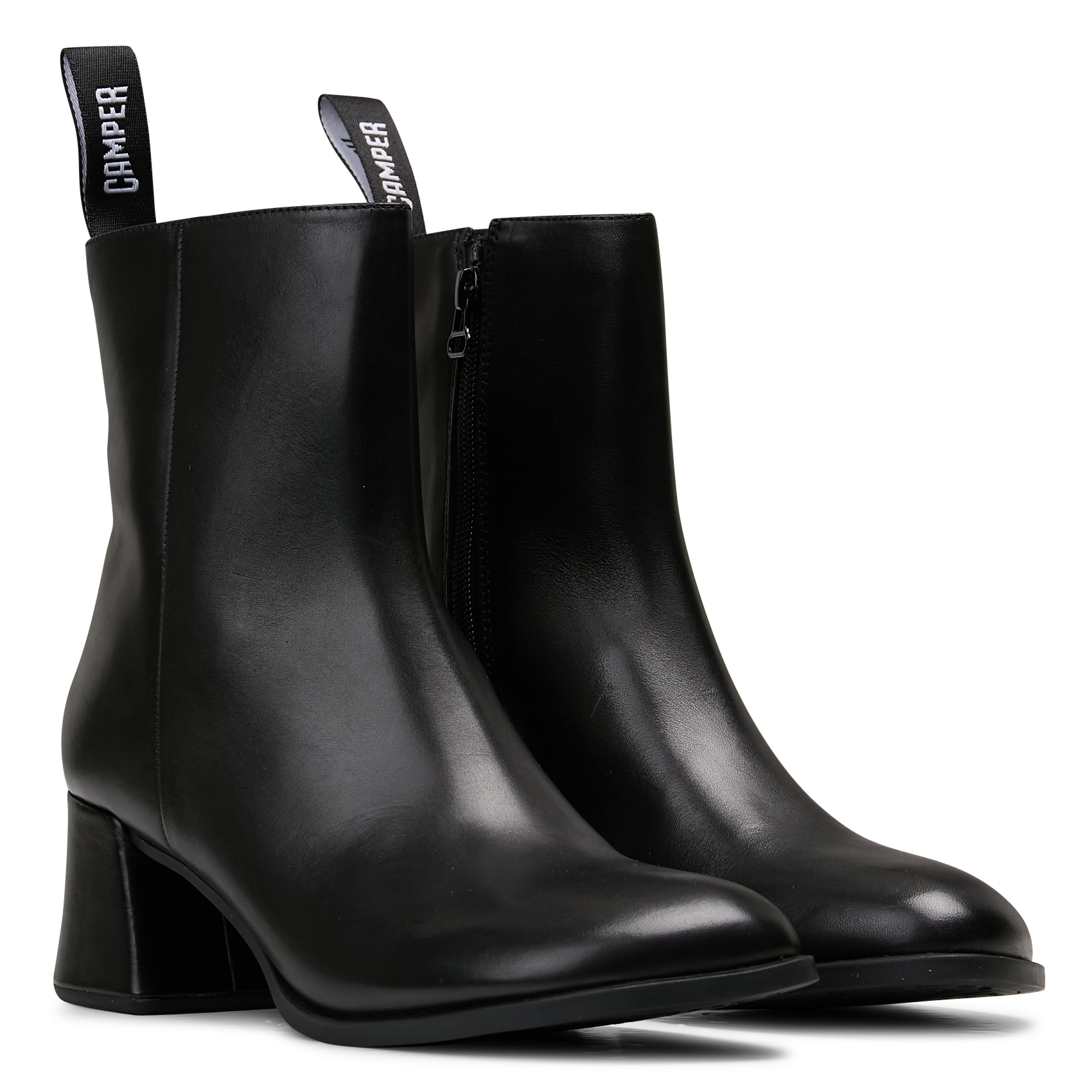 Bottines à talons unies en cuir CAMPER Noir