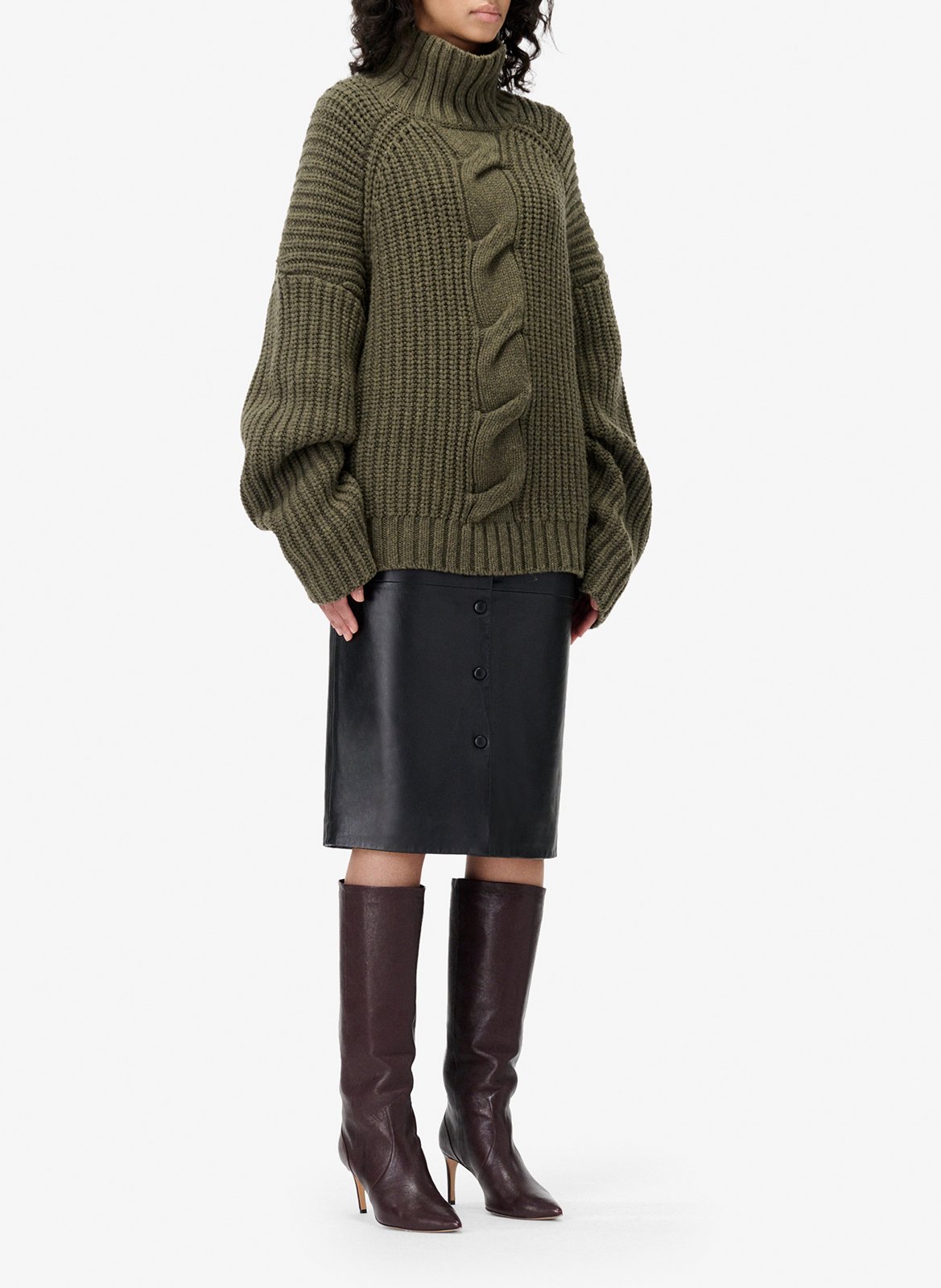 Pull ample tressé en laine mélangée IRO Kaki