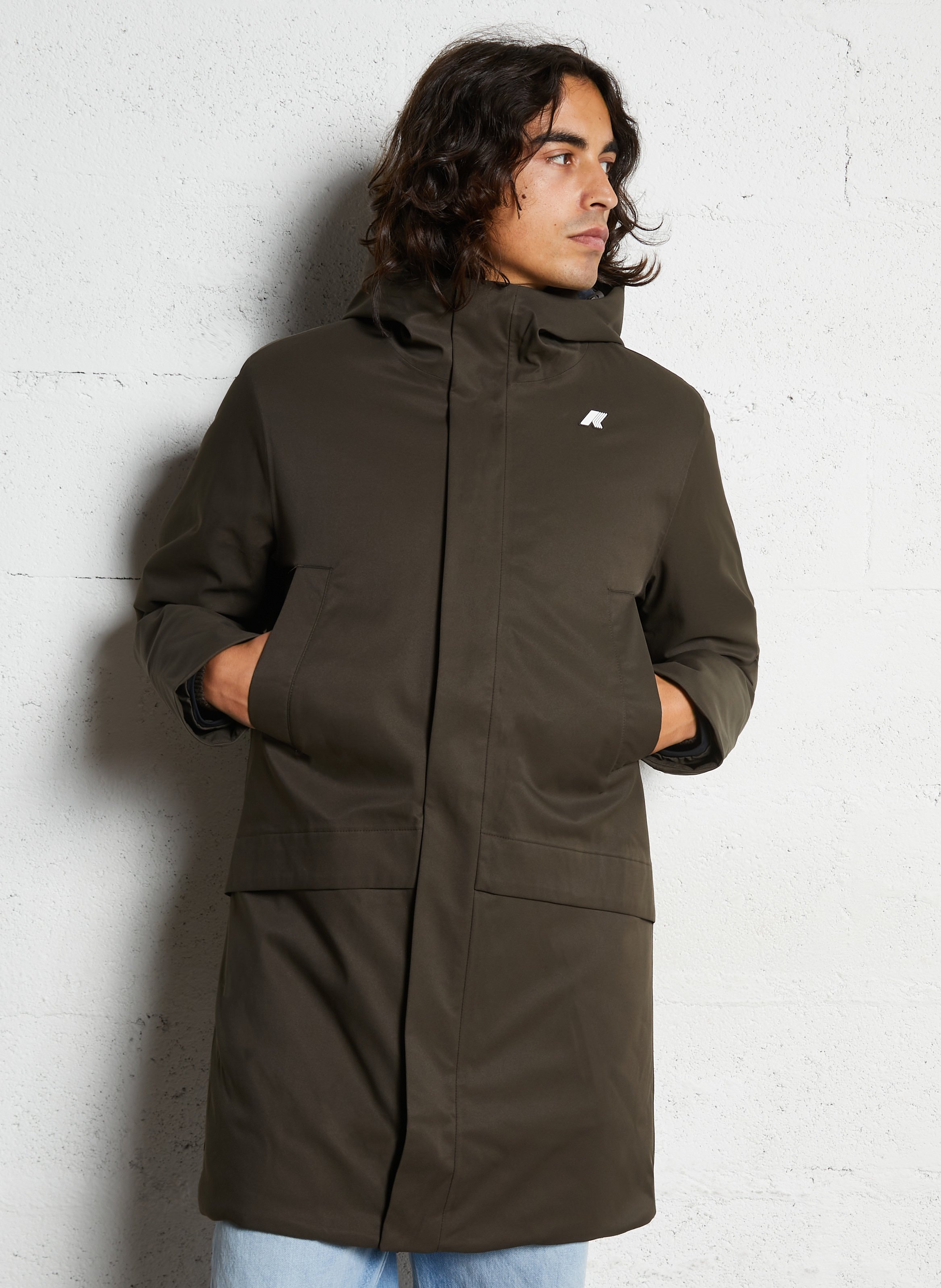Veste longue col montant K-WAY Kaki