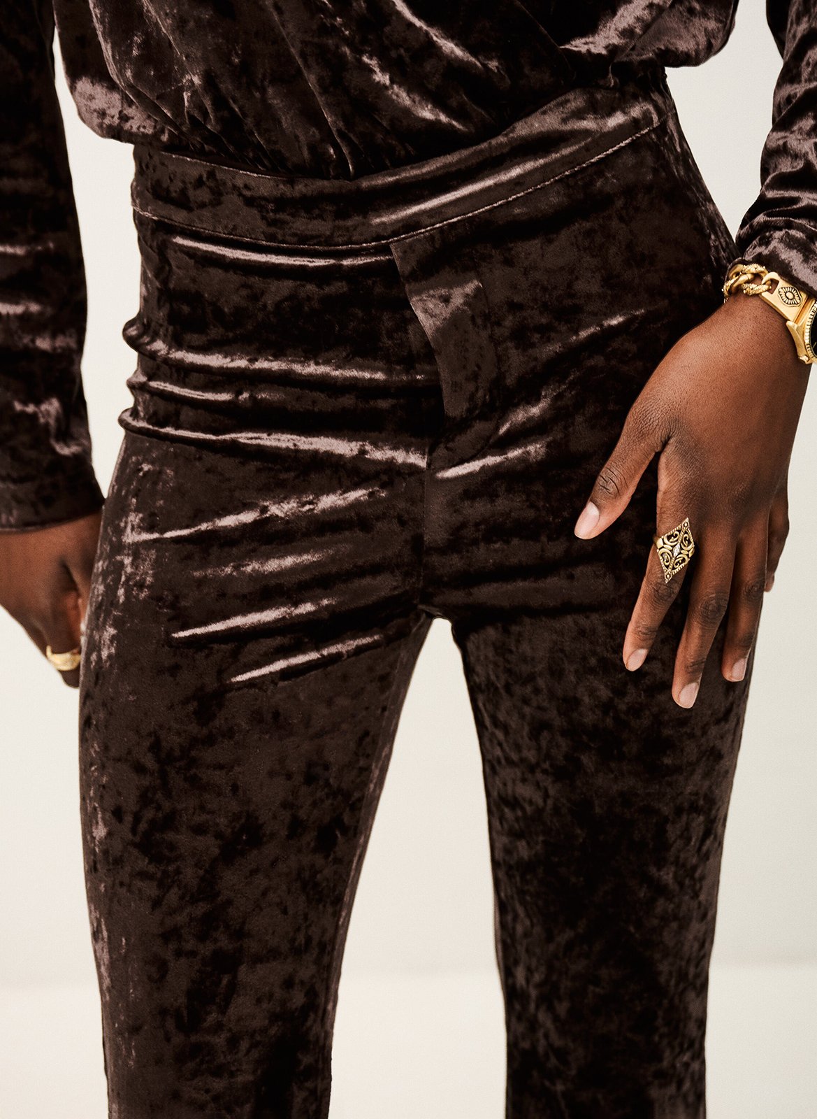 Pantalon patte d'eph en velours imprimé BA&SH Noir