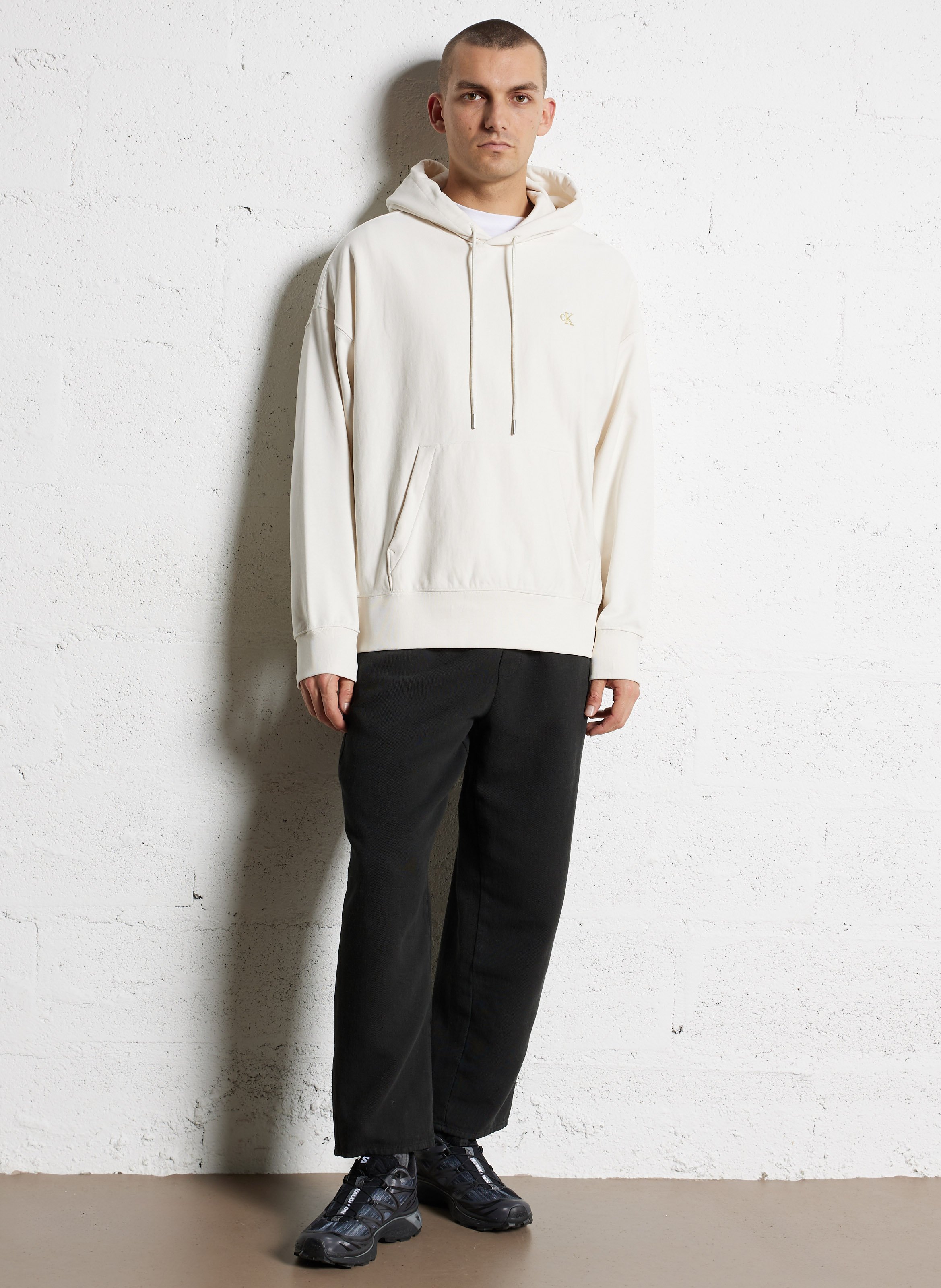 Sweat à capuche uni en coton mélangé CALVIN KLEIN Blanc