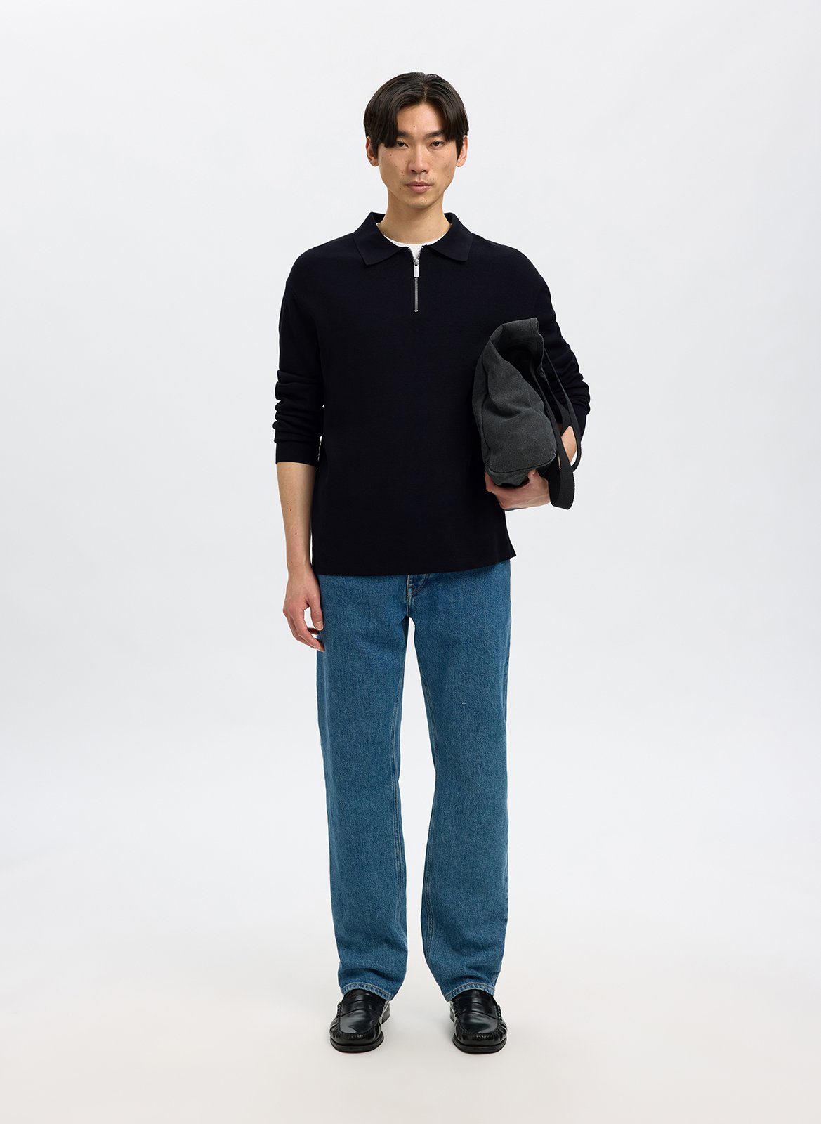 Sweat droit uni à demi zip SELECTED Bleu