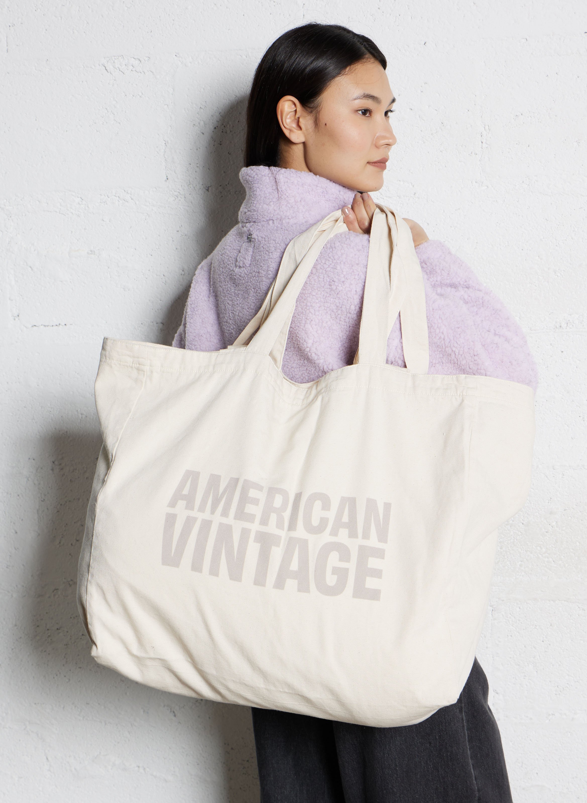 Bedruckte Tragetasche aus Baumwolle und recycelter Baumwolle AMERICAN VINTAGE Beige