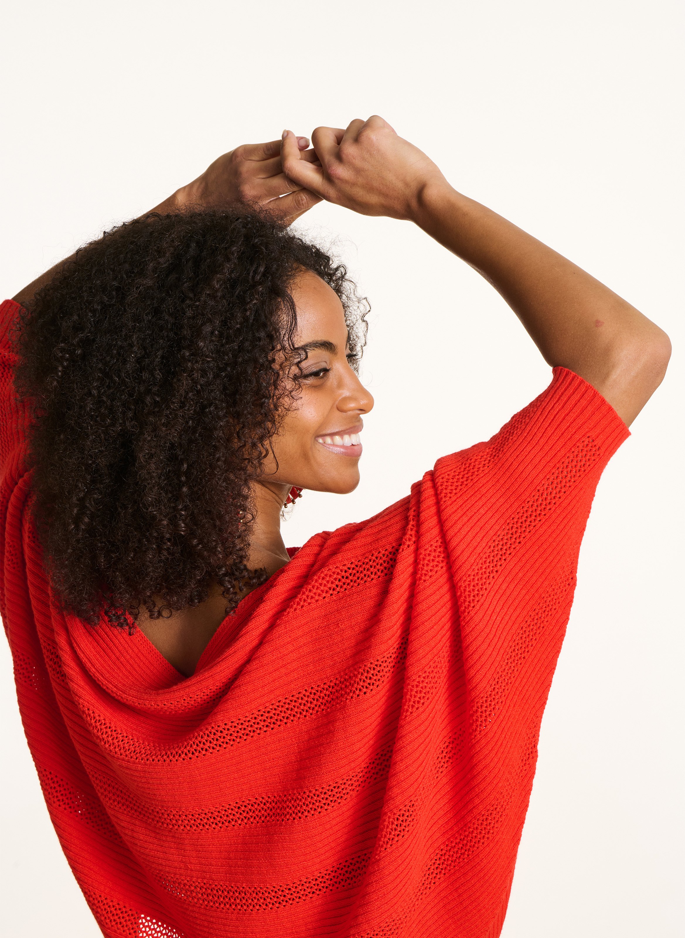 Korte trui in effen gebreide cape-stijl Roze