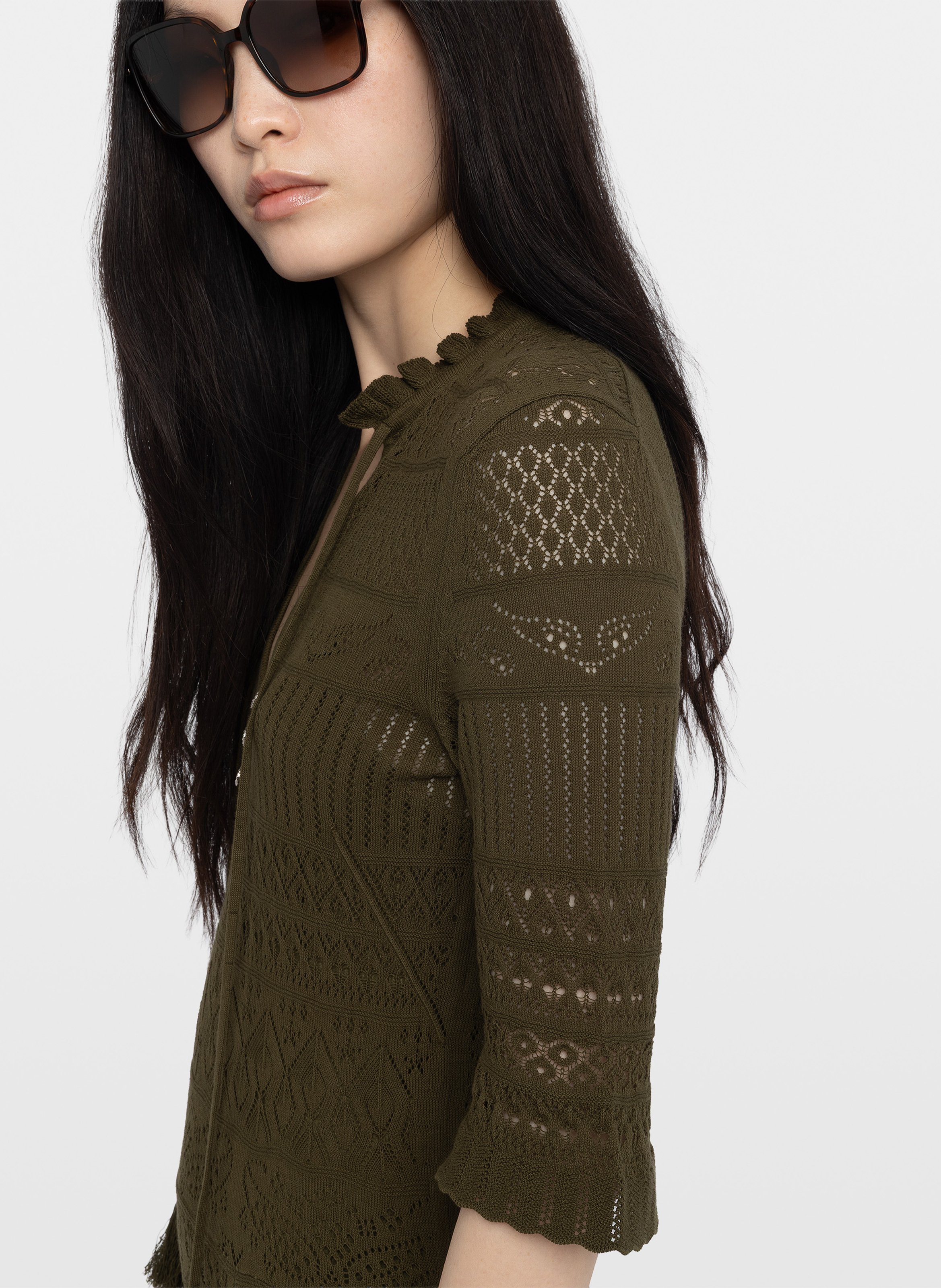 Lange, katoenen jurk met uitlopende rok en V-hals ZADIG&VOLTAIRE Groen