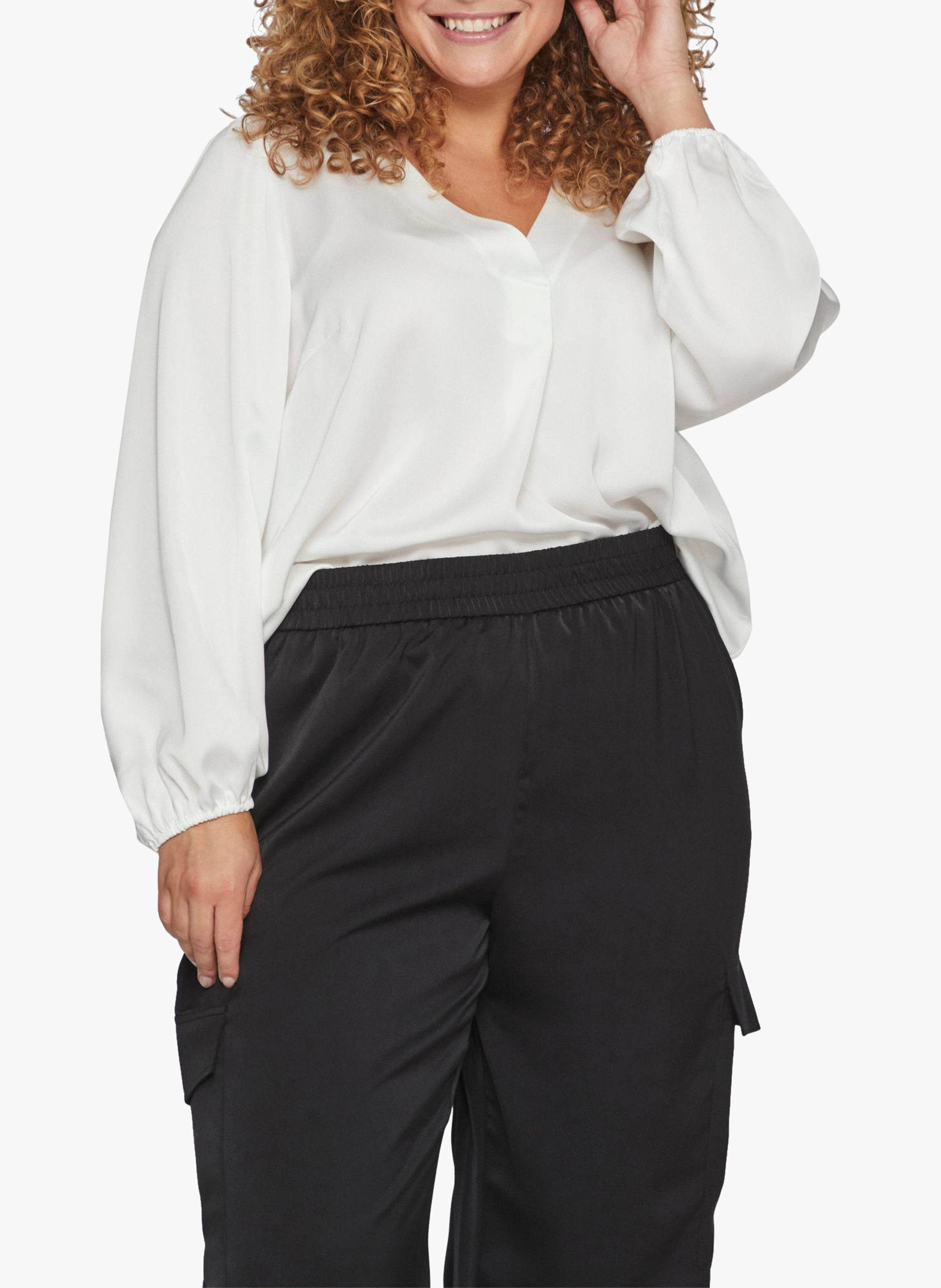 Blouse col V satinée EVOKED Blanc