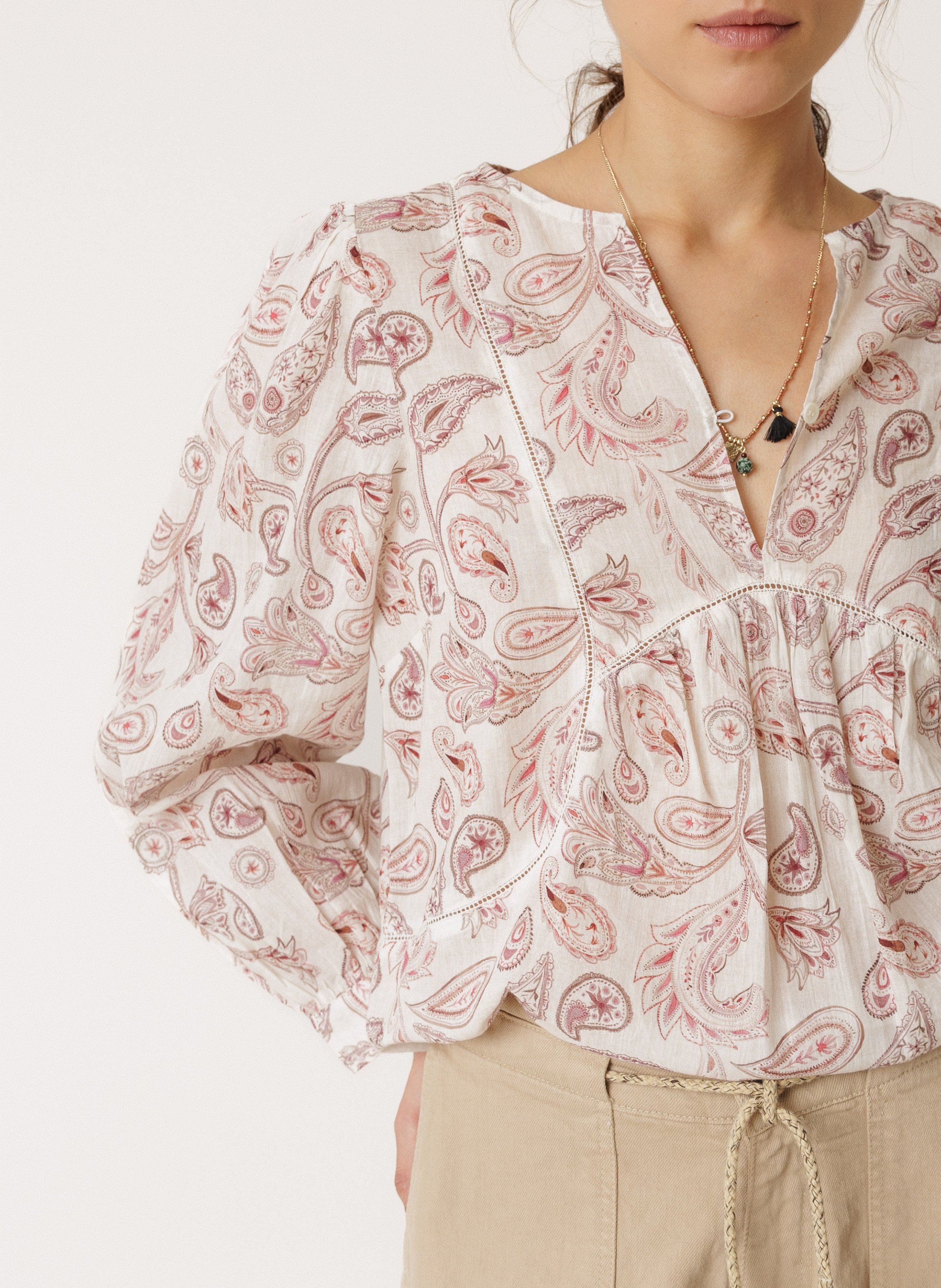 Henley-Bluse mit Print INDI & COLD Rosa