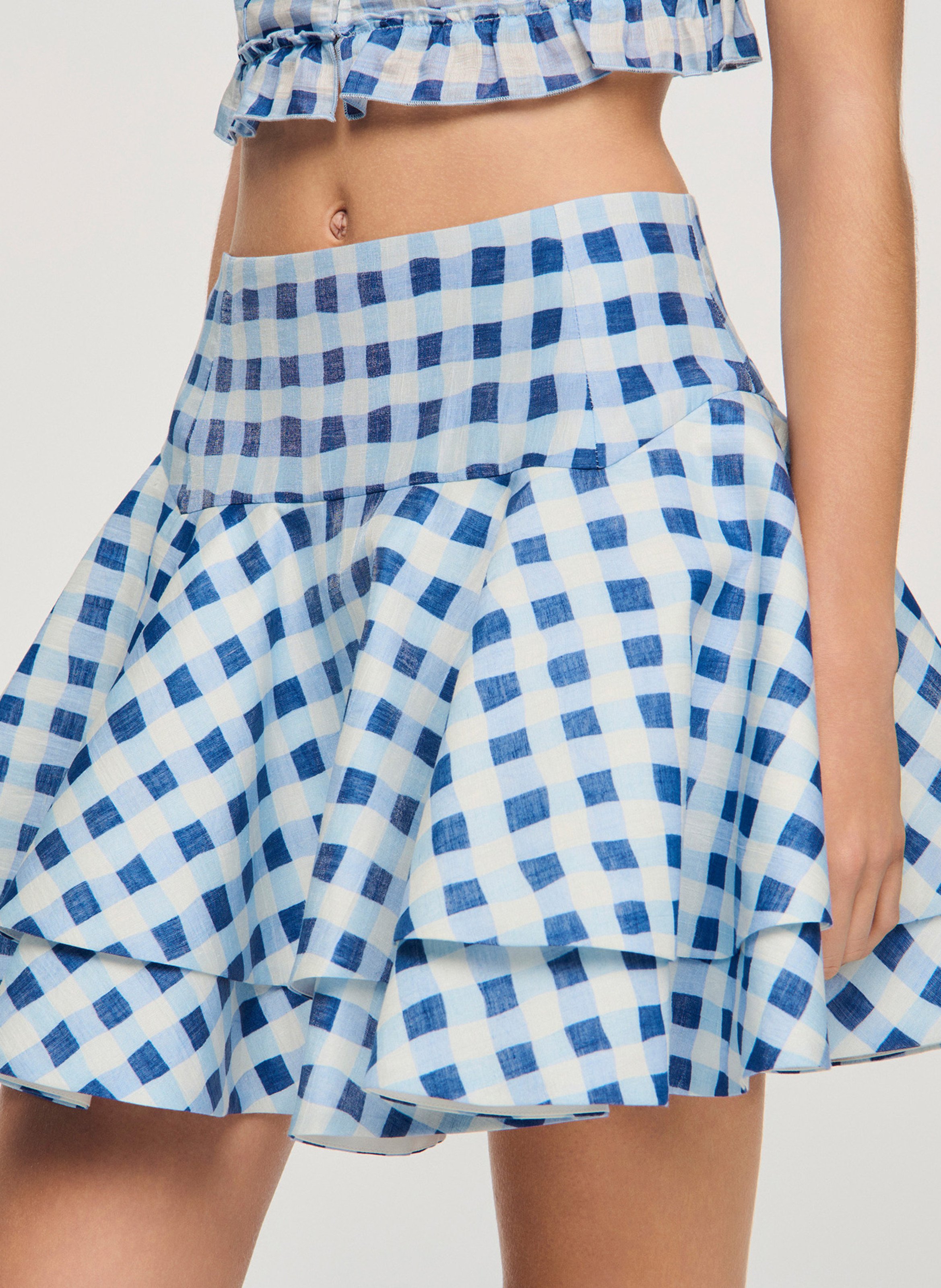 Short flared linen-blend skirt SANDRO Blue