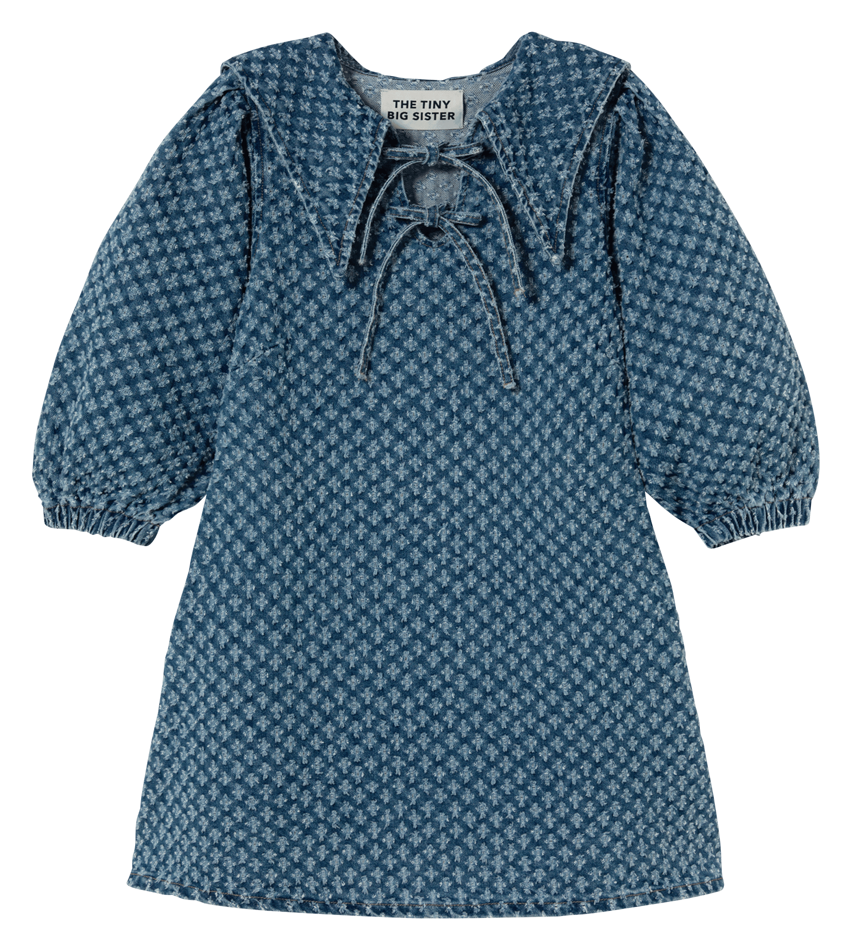 Kurzes Kleid mit V-Ausschnitt aus Baumwoll-Denim. THE TINY BIG SISTER Blau