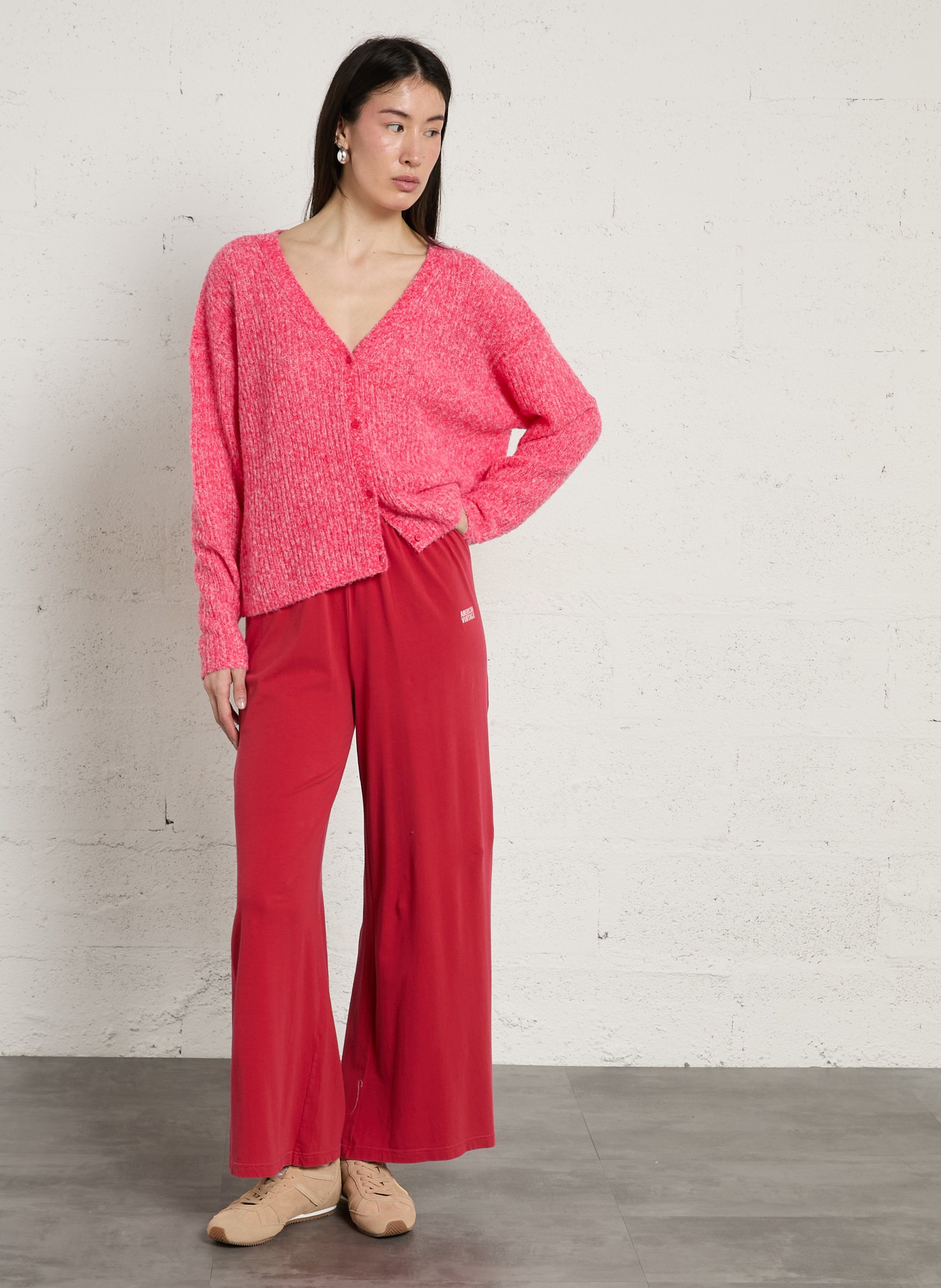 Gerade geschnittene Wollmix-Jacke mit V-Ausschnitt AMERICAN VINTAGE Rot