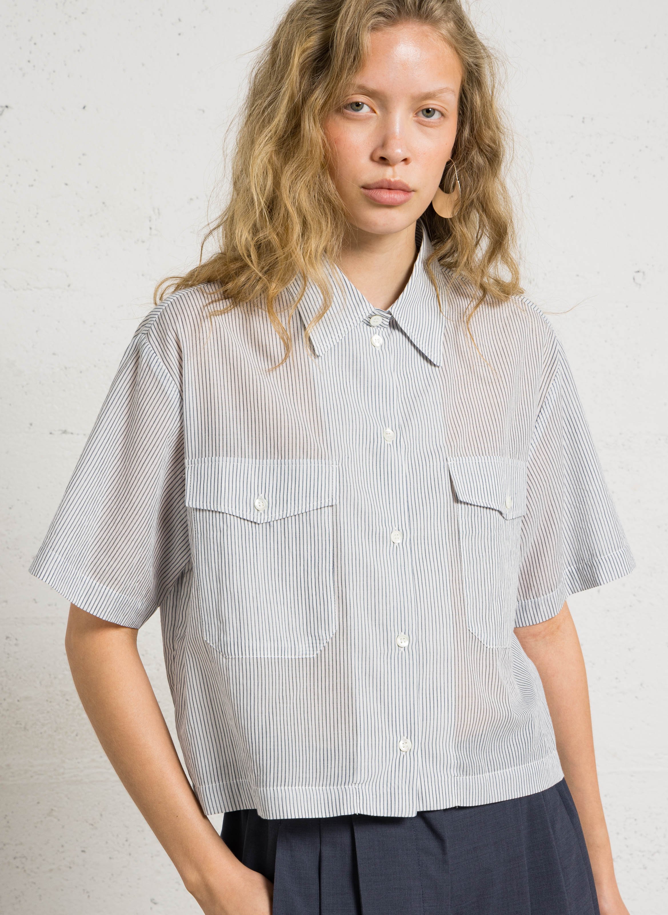 Boxy striped shirt with classic collar in cotton MASSCOB Blue