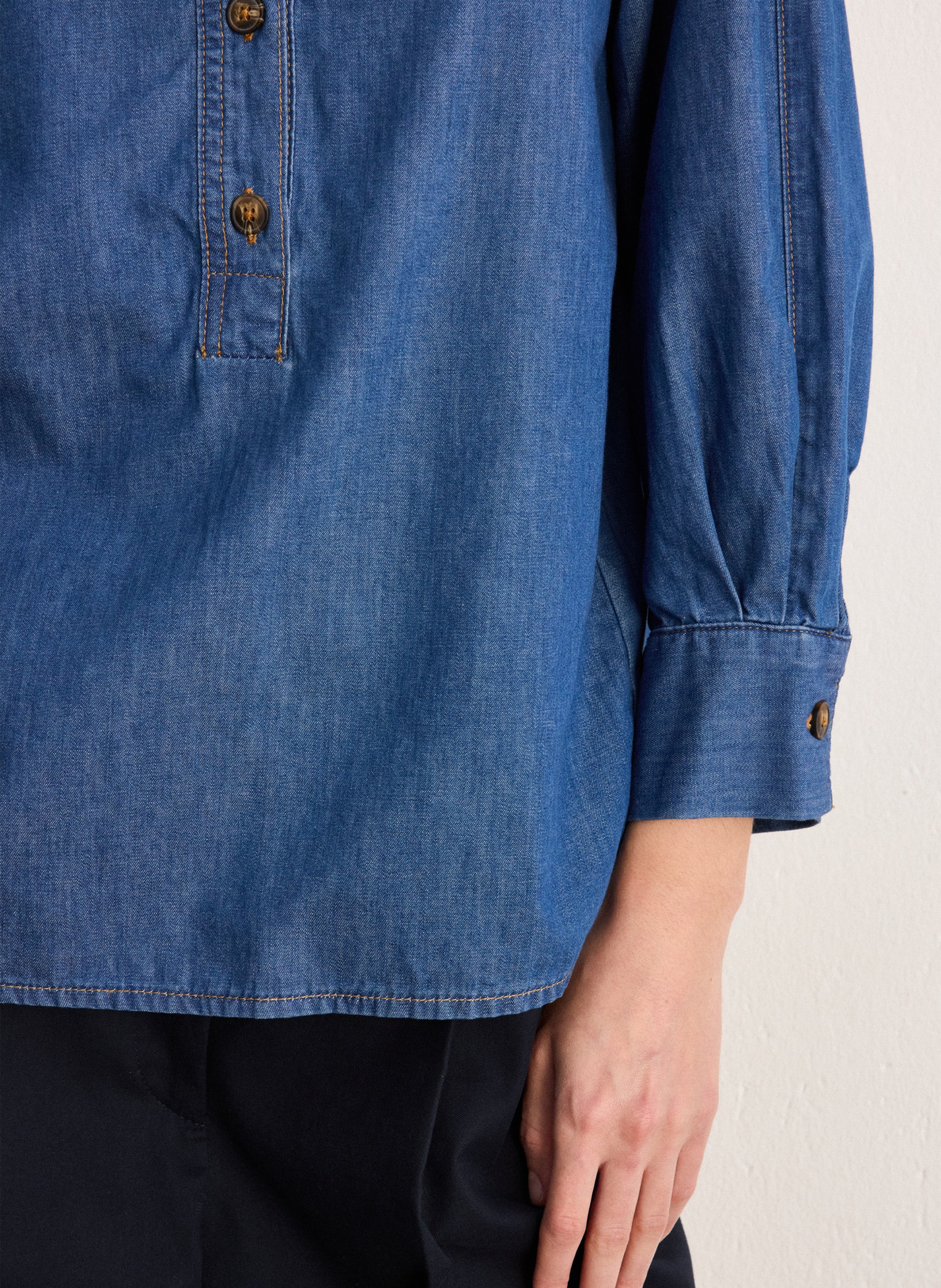 Straight cotton round-neck blouse PABLO Blue